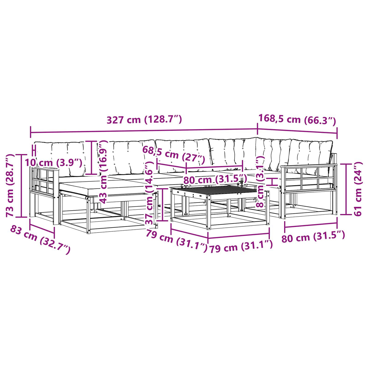 Outdoor-Sofagarnitur 7 stk. Weiß und Creme Massivholz Akazie