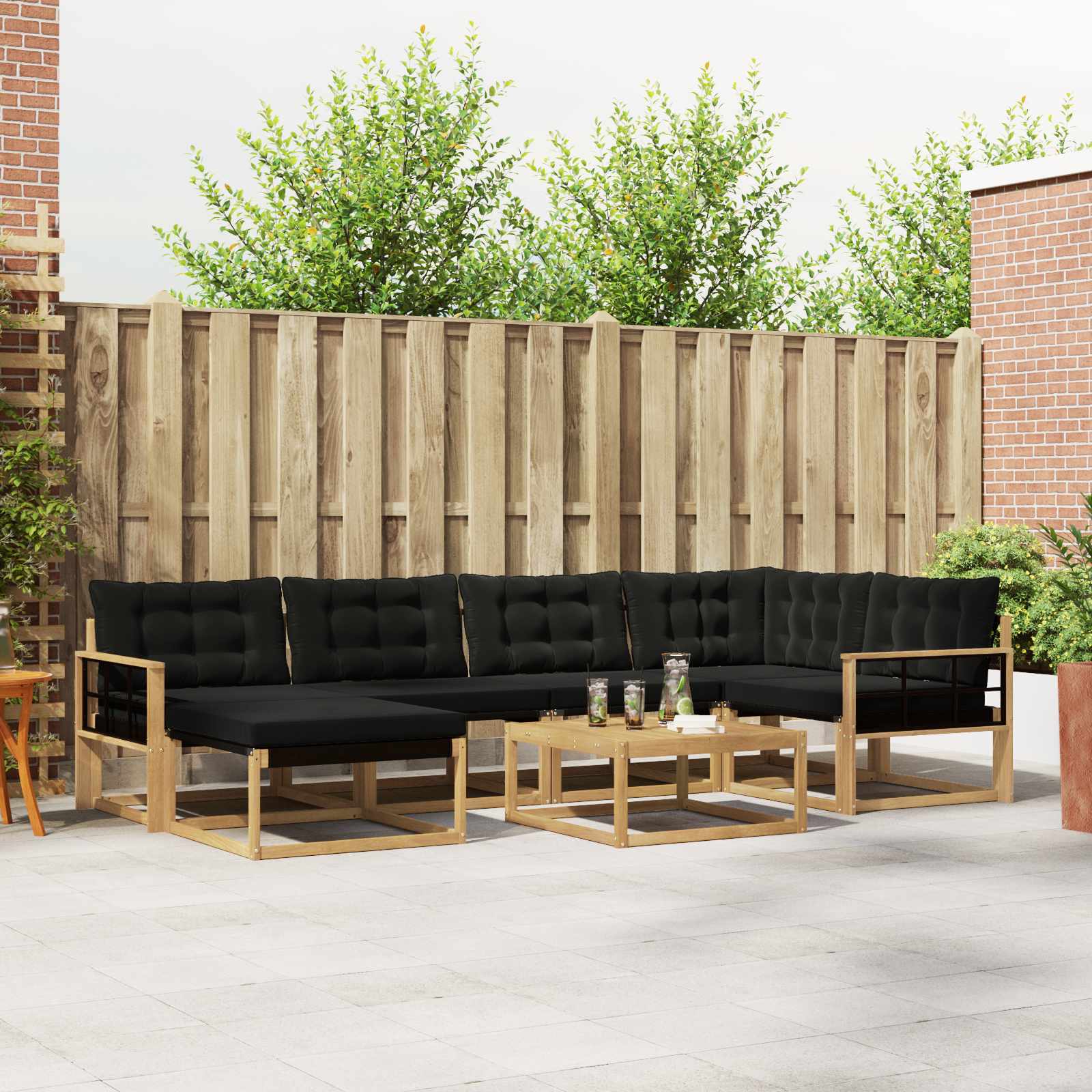 Outdoor-Sofagarnitur 7 pcs Weiß und Schwarz 79 x 79 x 37 cm