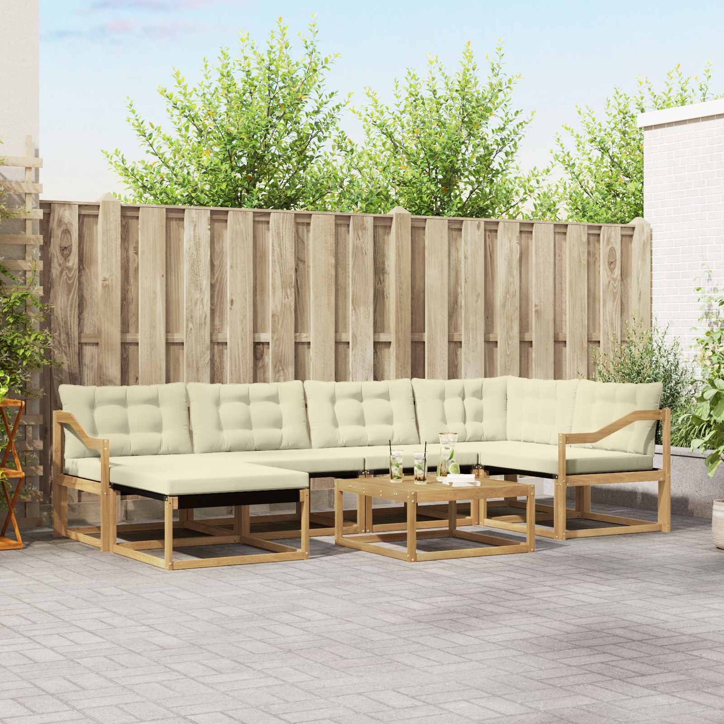 Outdoor-Sofagarnitur 7 pcs Weiß und Creme 79 x 79 x 37 cm