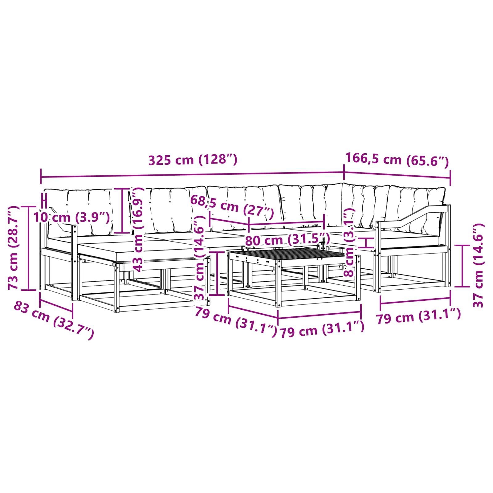 Outdoor-Sofagarnitur 7 pcs Weiß und Creme 79 x 79 x 37 cm