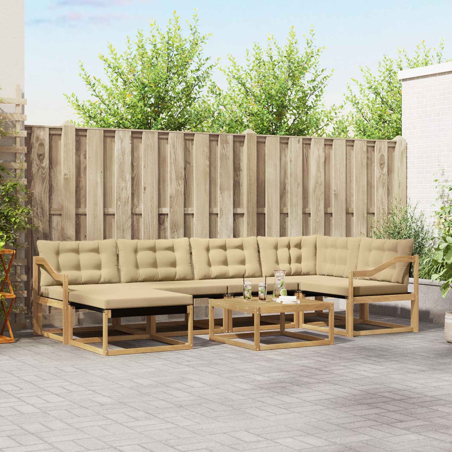 Outdoor-Sofagarnitur 7 pcs Weiß und Beige 79 x 79 x 37 cm