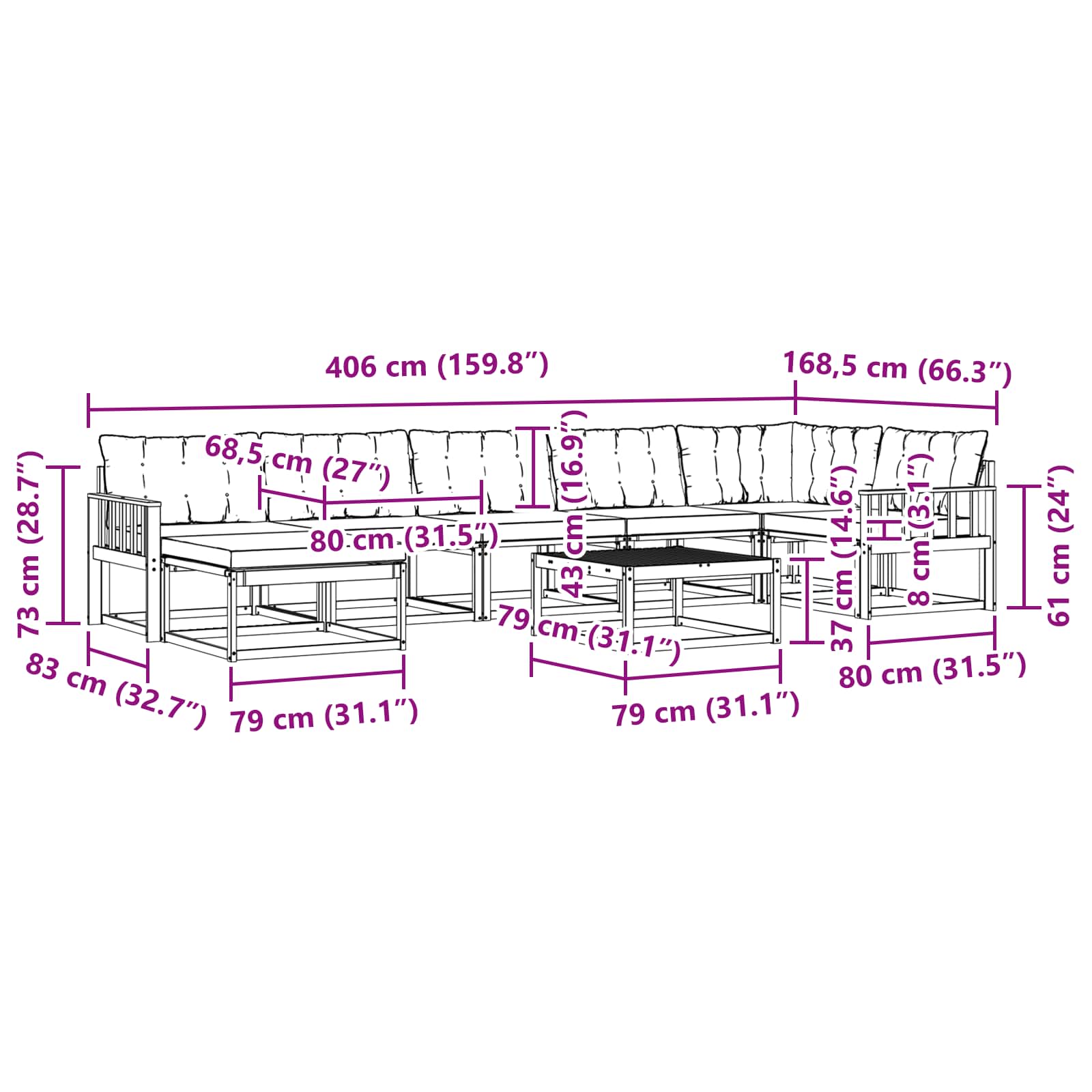 Outdoor-Sofagarnitur 8 pcs Weiß und Schwarz Massivholz Akazie