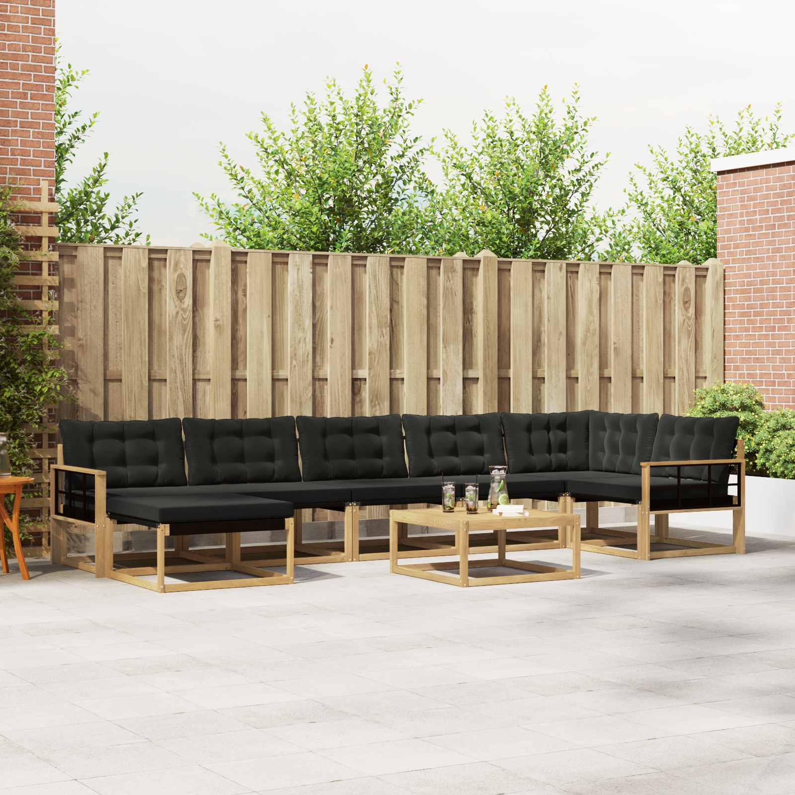 Outdoor-Sofagarnitur 8 pcs Weiß und Schwarz Massivholz Akazie