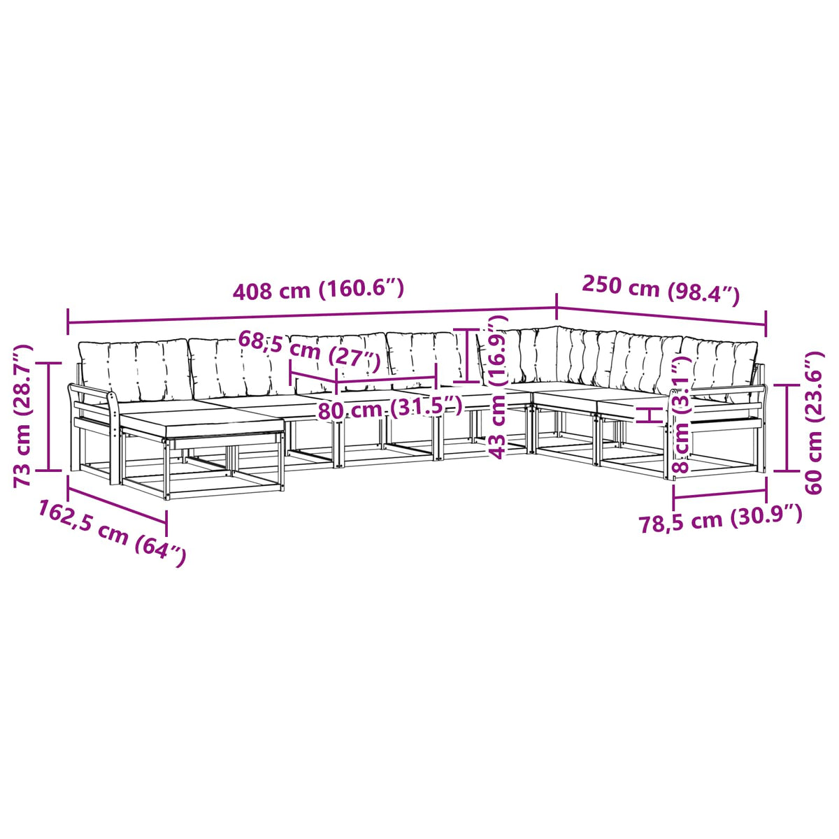 Outdoor-Sofagarnitur 8 stk. Weiß und Creme Massivholz Akazie