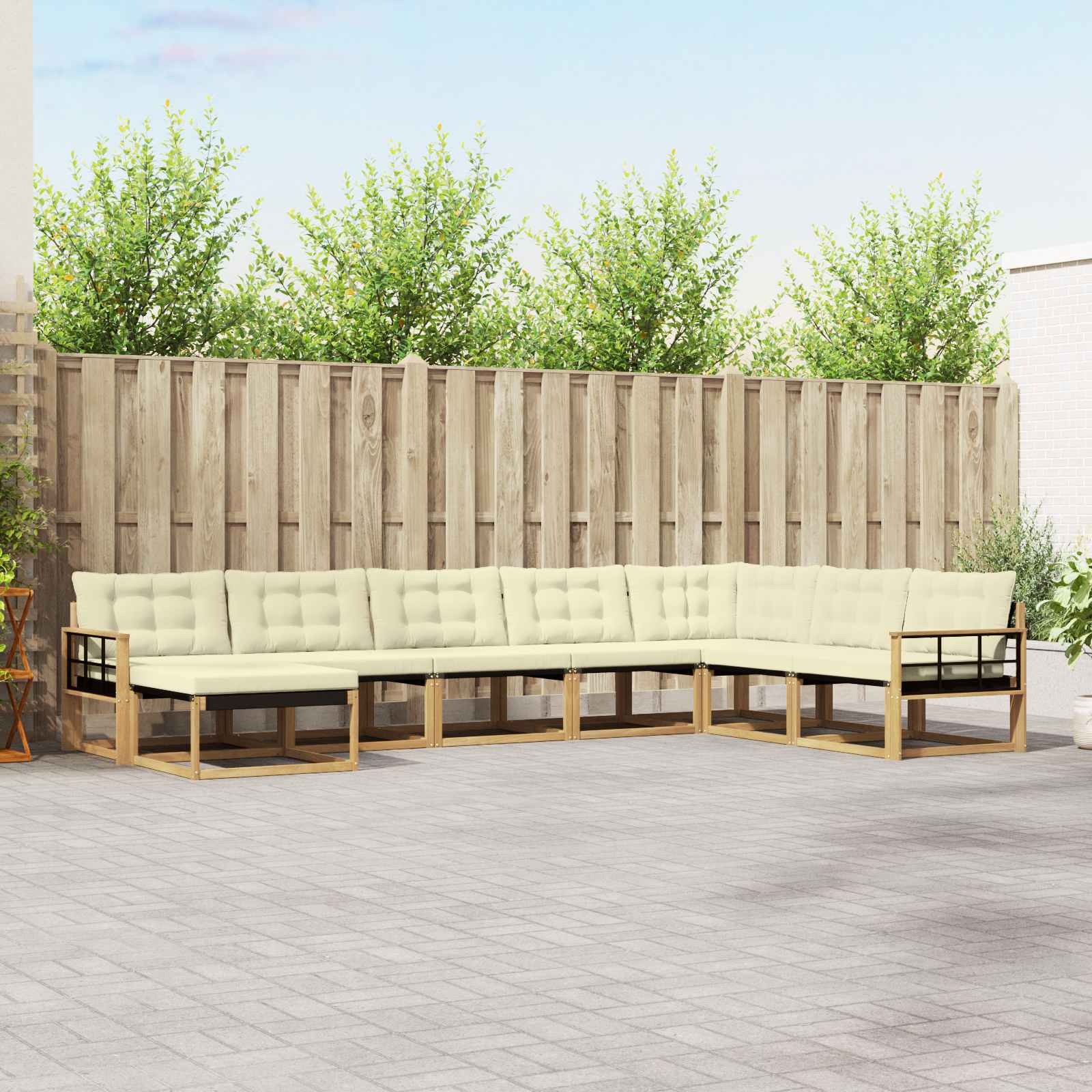 Outdoor-Sofagarnitur mit Kissen 8 pcs Weiß und Creme