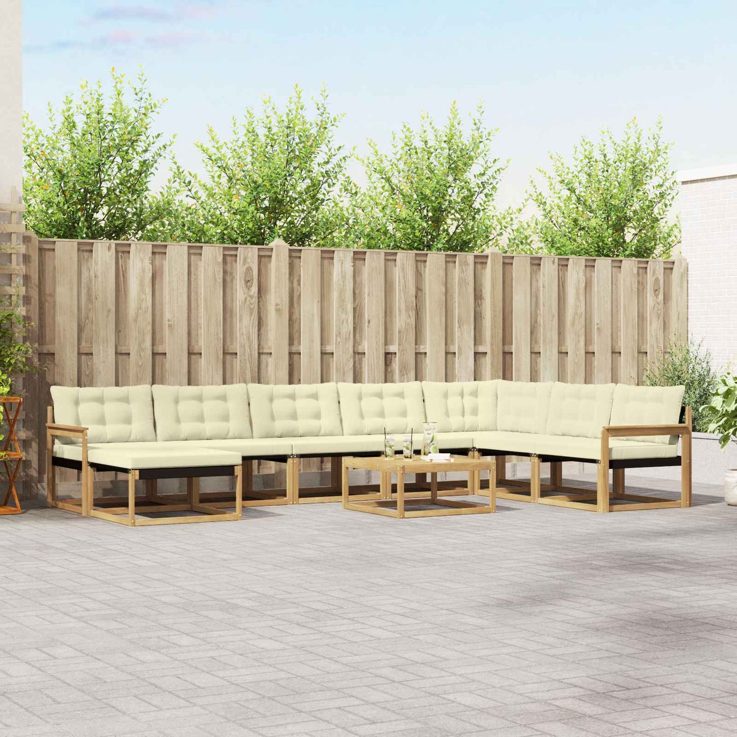Outdoor-Sofagarnitur 9 pcs Weiß und Creme Massivholz Akazie
