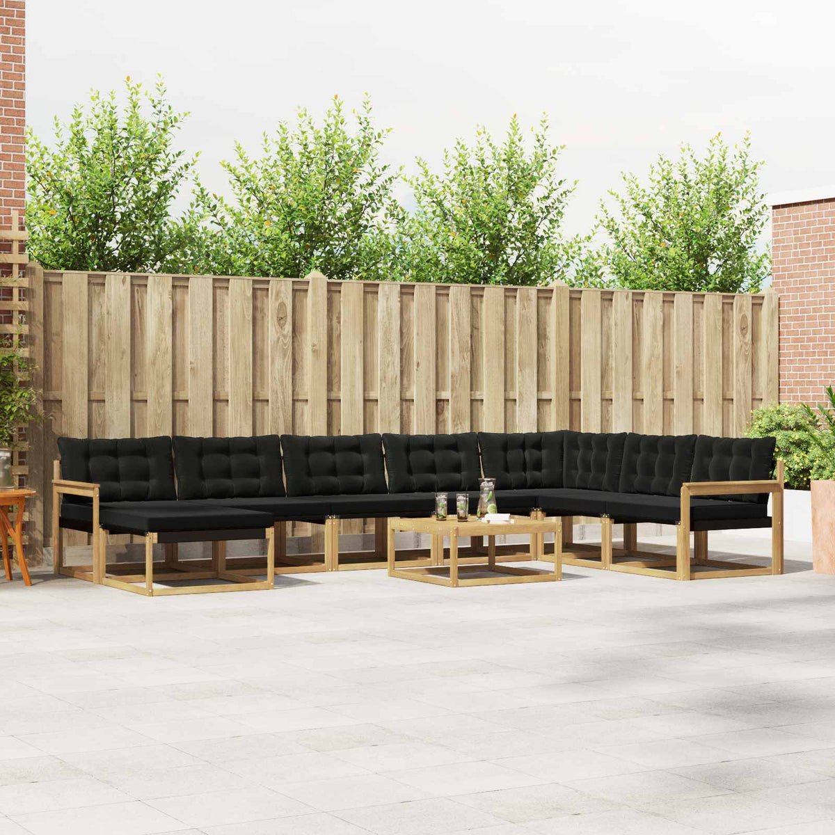 Outdoor-Sofagarnitur 9 stk. Weiß und Schwarz Massivholz Akazie