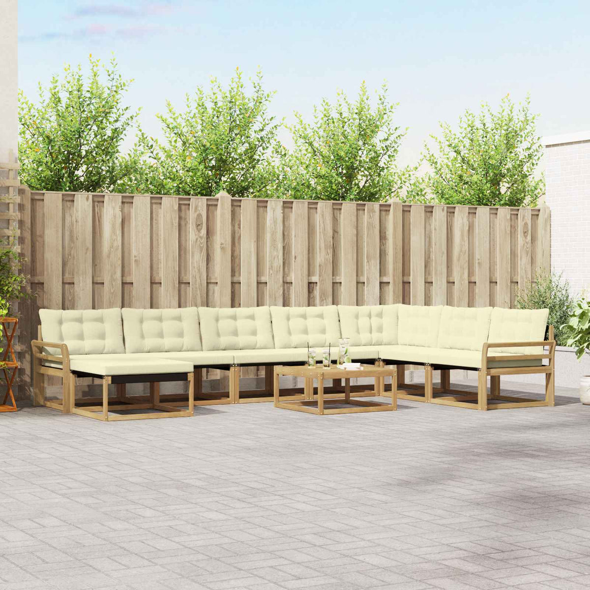 Outdoor-Sofagarnitur 9 stk. Weiß und Creme Massivholz Akazie