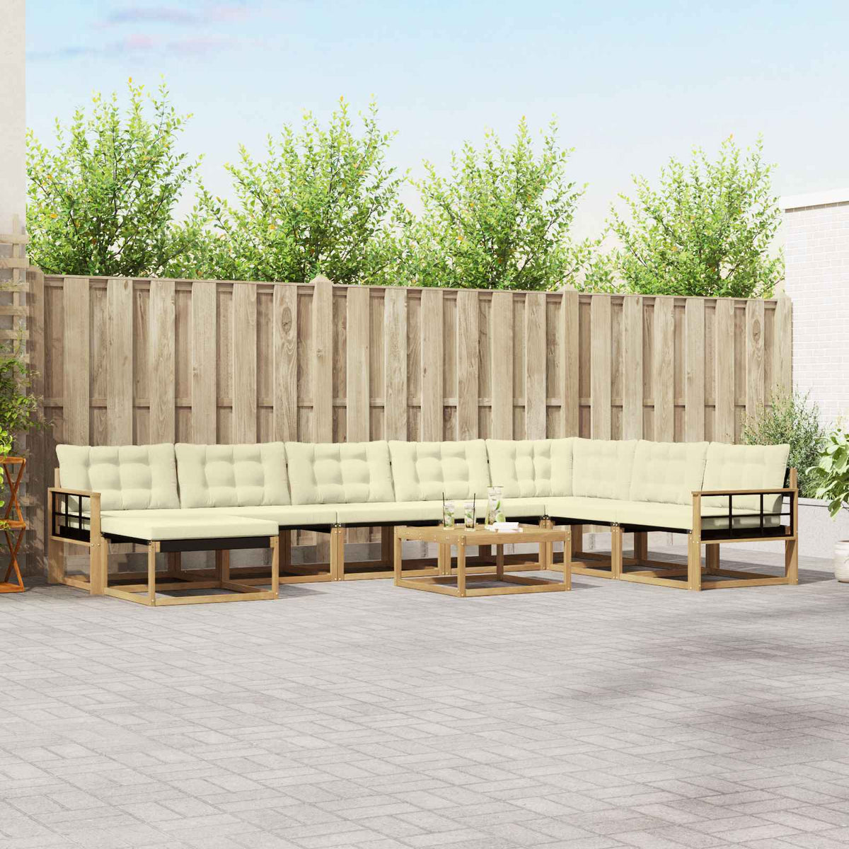 Outdoor-Sofagarnitur 9 stk. Weiß und Creme Massivholz Akazie