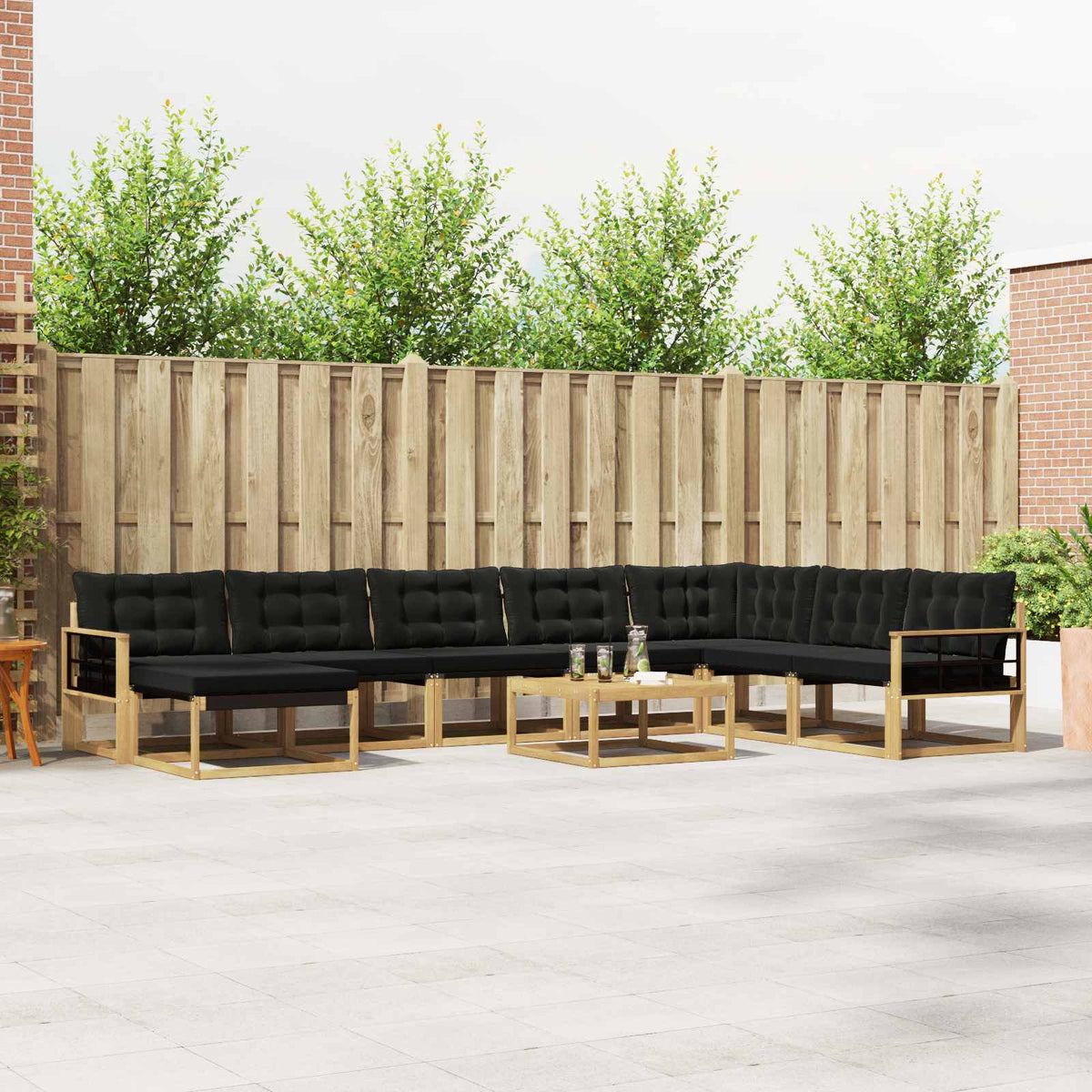 Outdoor-Sofagarnitur 9 stk. Weiß und Schwarz Massivholz Akazie