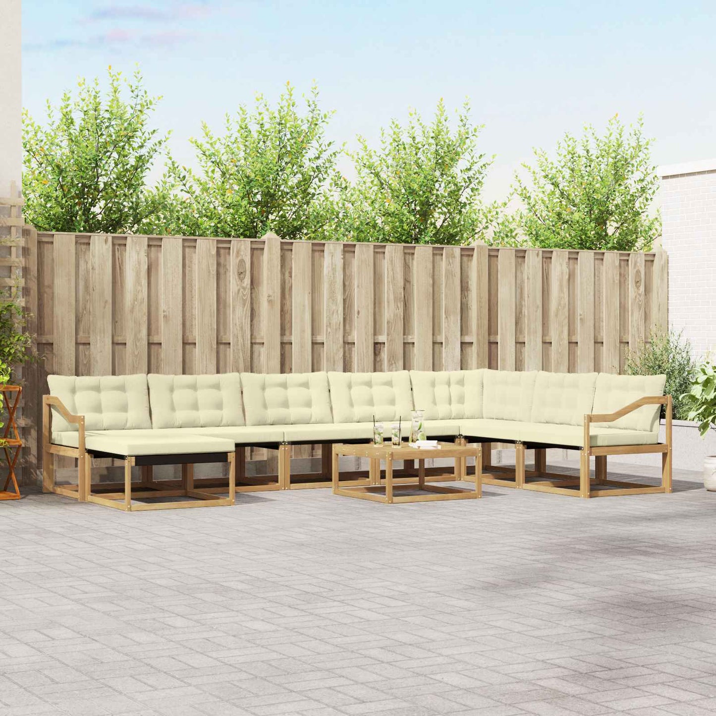 Outdoor-Sofagarnitur 9 pcs Weiß und Creme Massivholz Akazie
