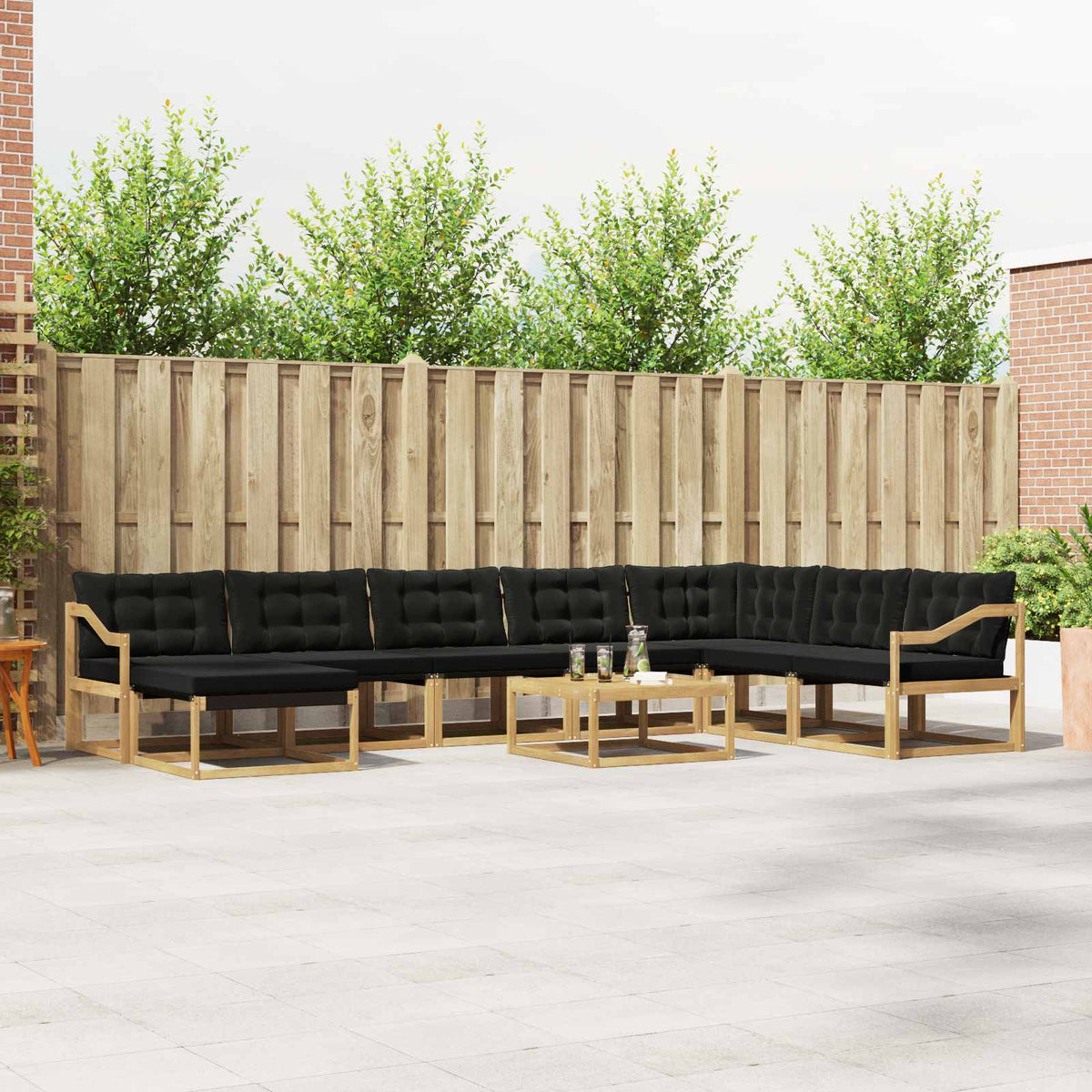 Outdoor-Sofagarnitur 9 stk. Weiß und Schwarz Massivholz Akazie