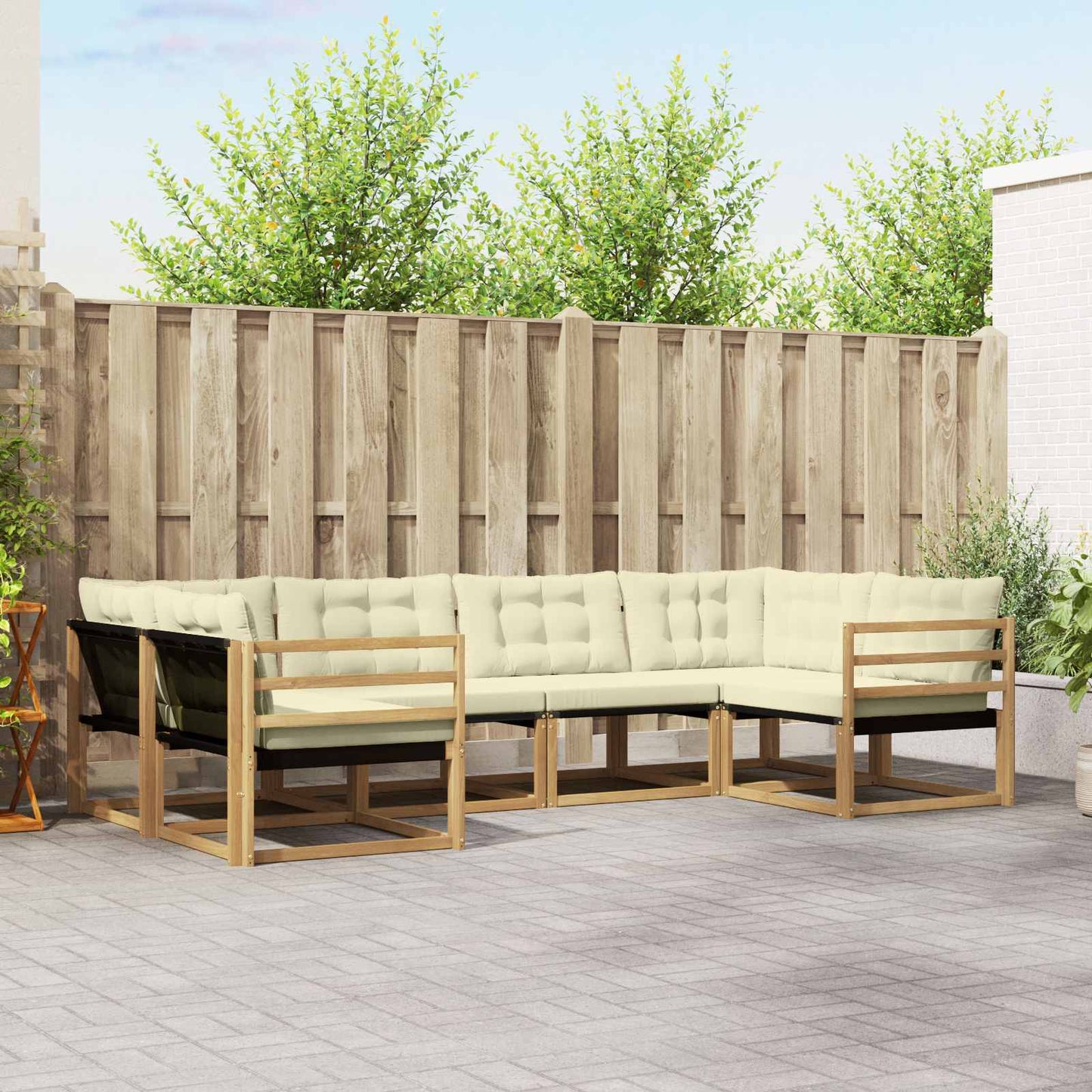 Outdoor-Sofagarnitur mit Kissen 6 pcs Weiß und Creme