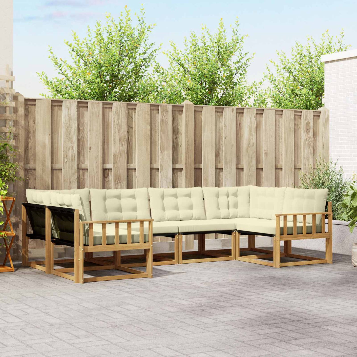 Outdoor-Sofagarnitur mit Kissen 6 pcs Weiß und Creme