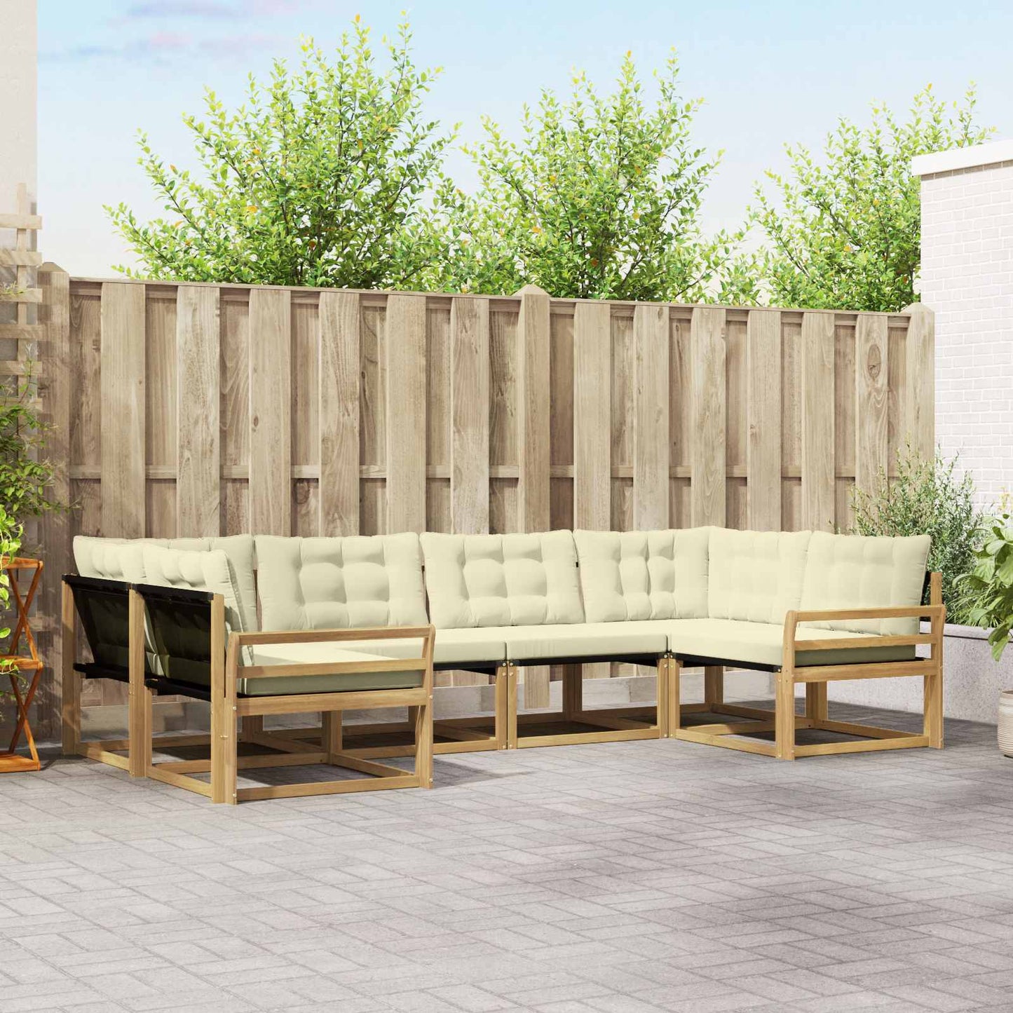 Outdoor-Sofagarnitur mit Kissen 6 pcs Weiß und Creme