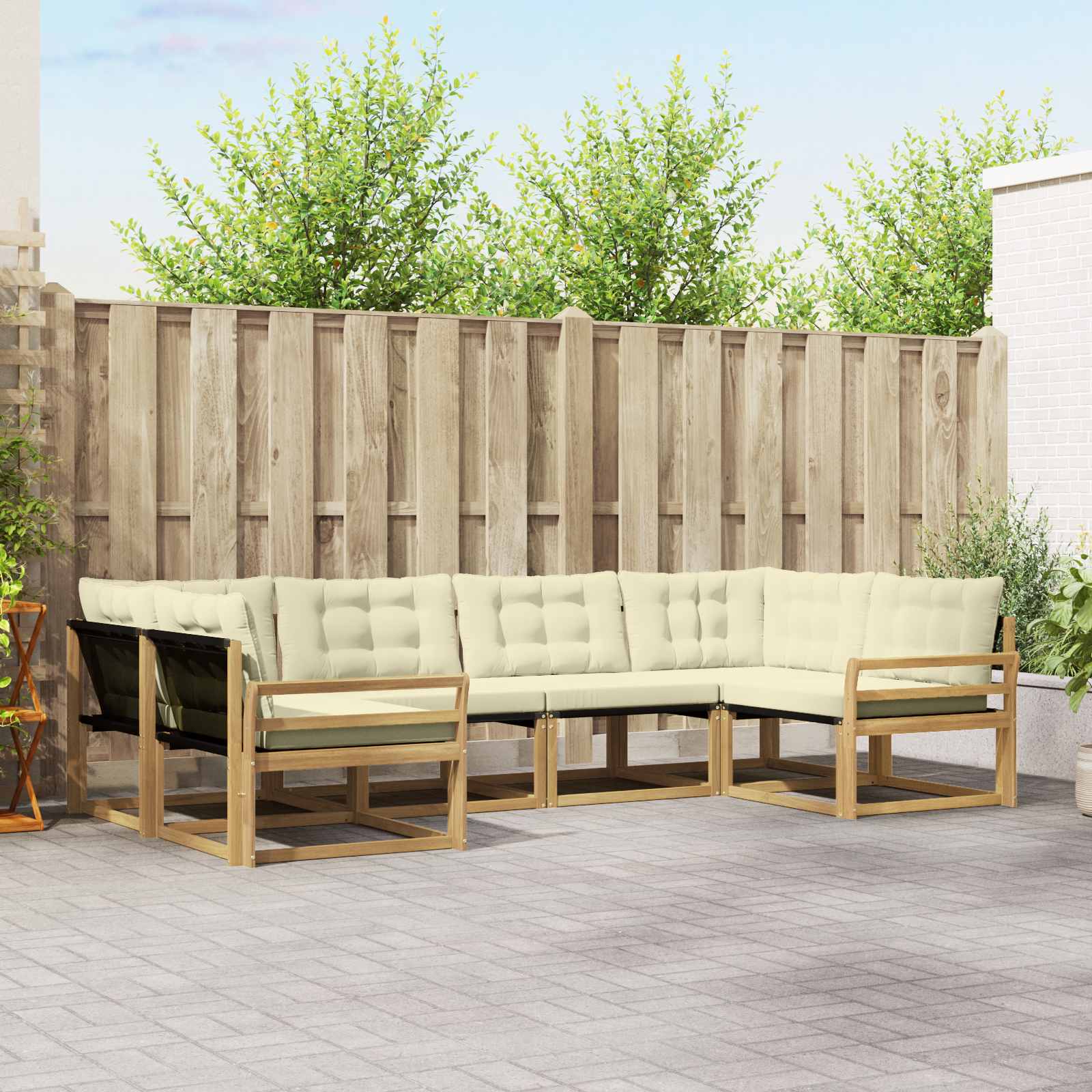 Outdoor-Sofagarnitur mit Kissen 6 pcs Weiß und Creme