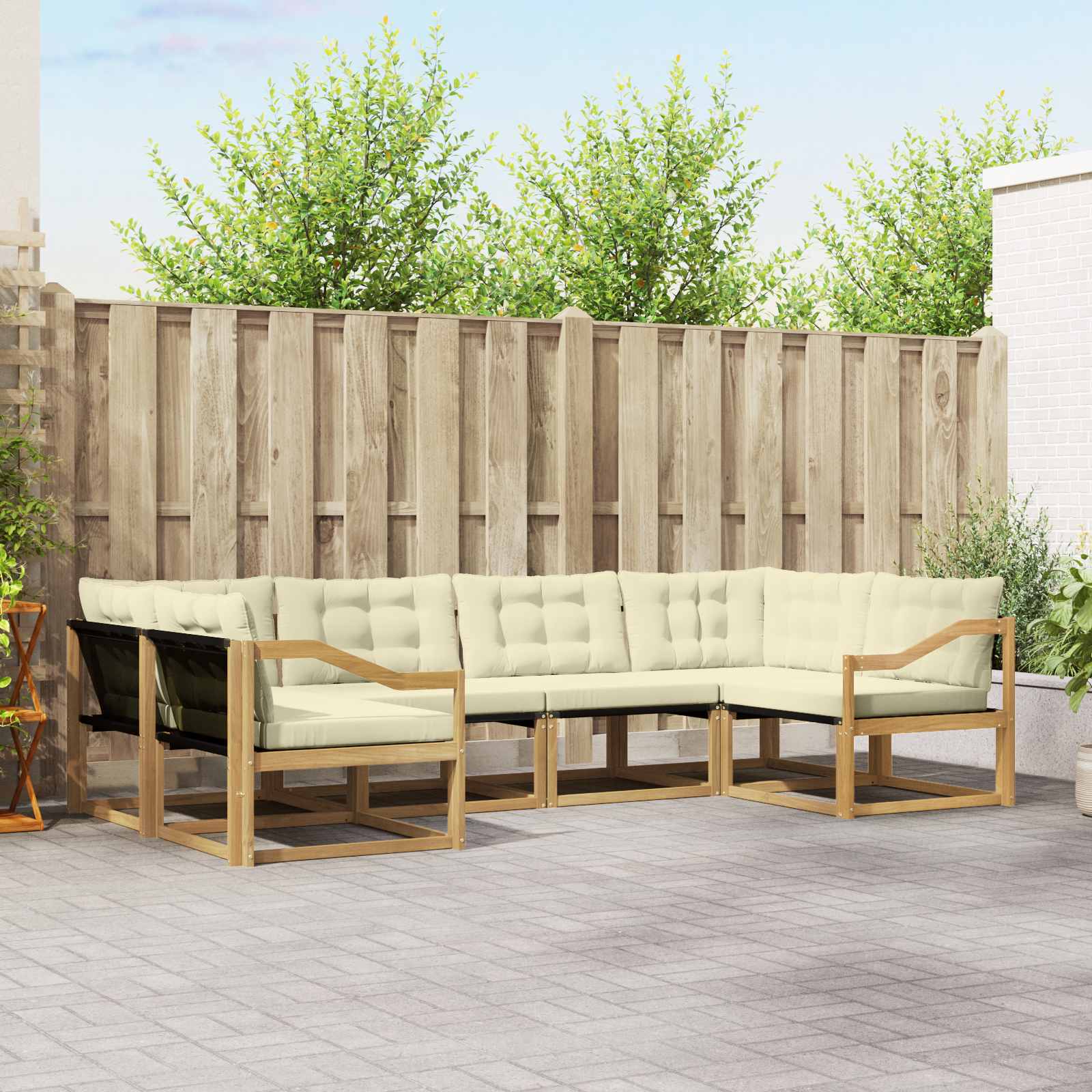 Outdoor-Sofagarnitur mit Kissen 6 pcs Weiß und Creme