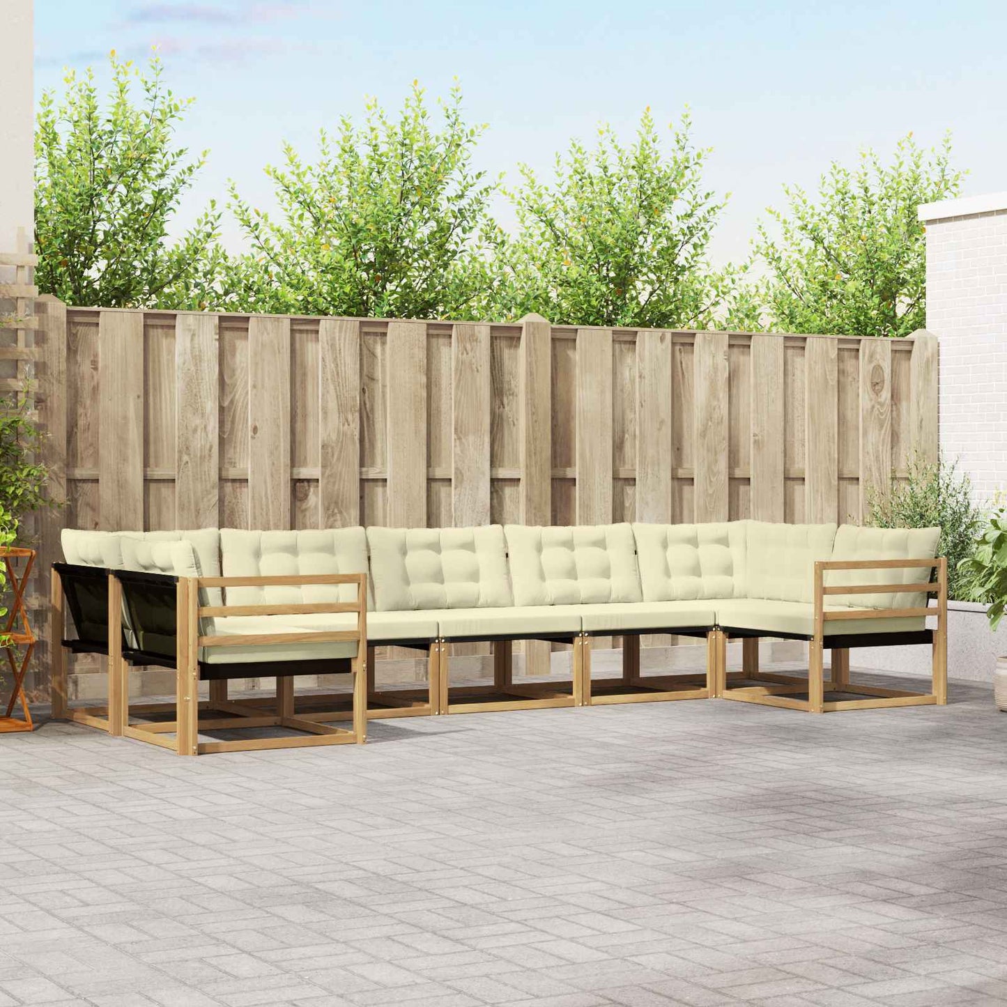 Outdoor-Sofagarnitur mit Kissen 7 pcs Weiß und Creme