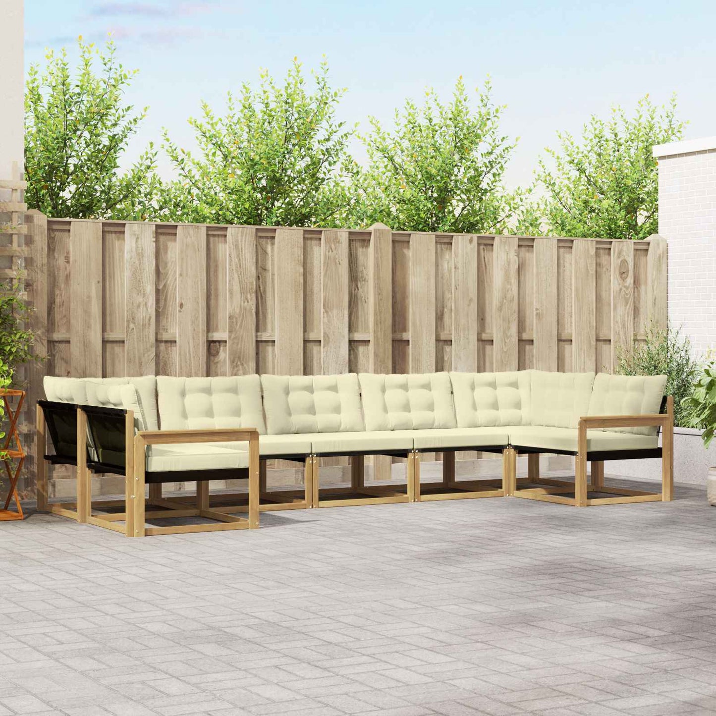 Outdoor-Sofagarnitur mit Kissen 7 pcs Weiß und Creme