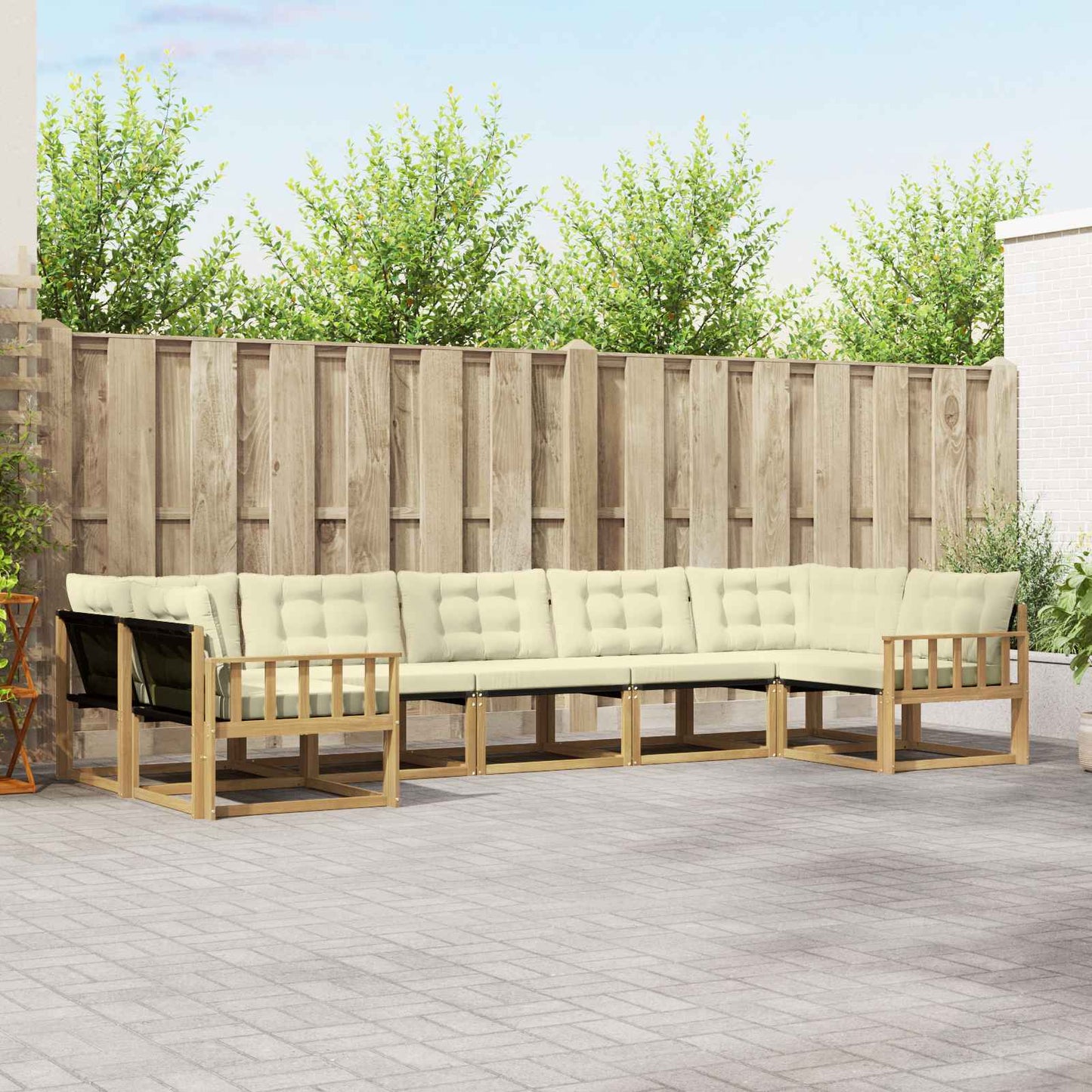 Outdoor-Sofagarnitur mit Kissen 7 pcs Weiß und Creme