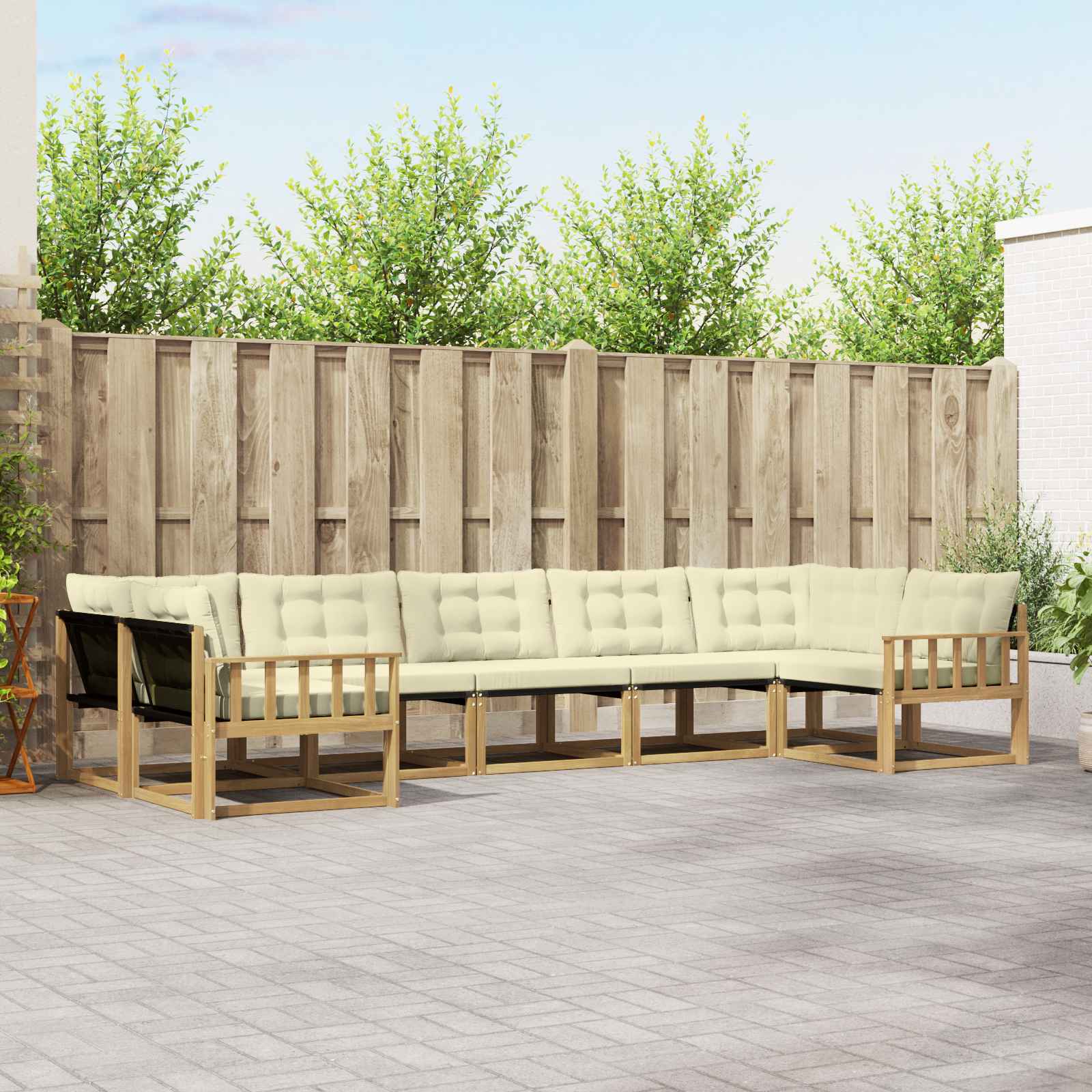 Outdoor-Sofagarnitur mit Kissen 7 pcs Weiß und Creme