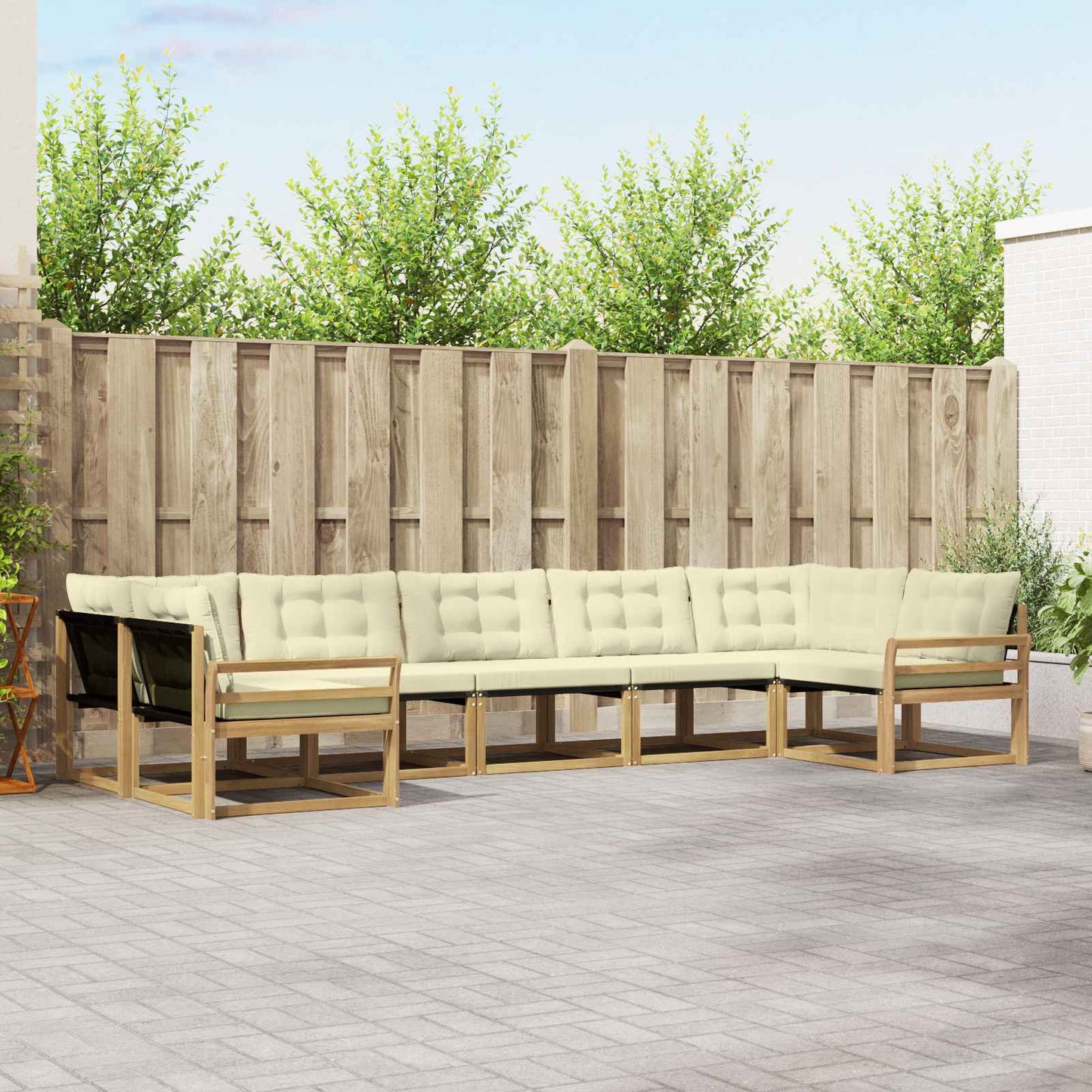 Outdoor-Sofagarnitur mit Kissen 7 pcs Weiß und Creme