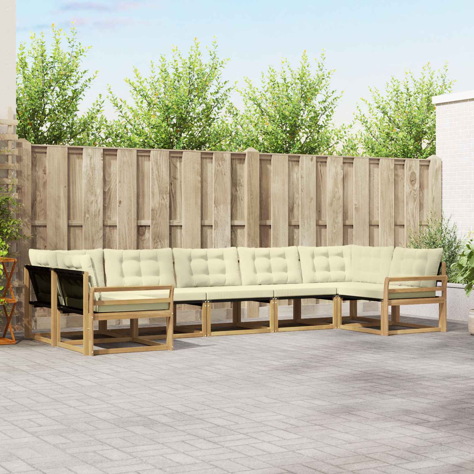 Outdoor-Sofagarnitur mit Kissen 7 pcs Weiß und Creme