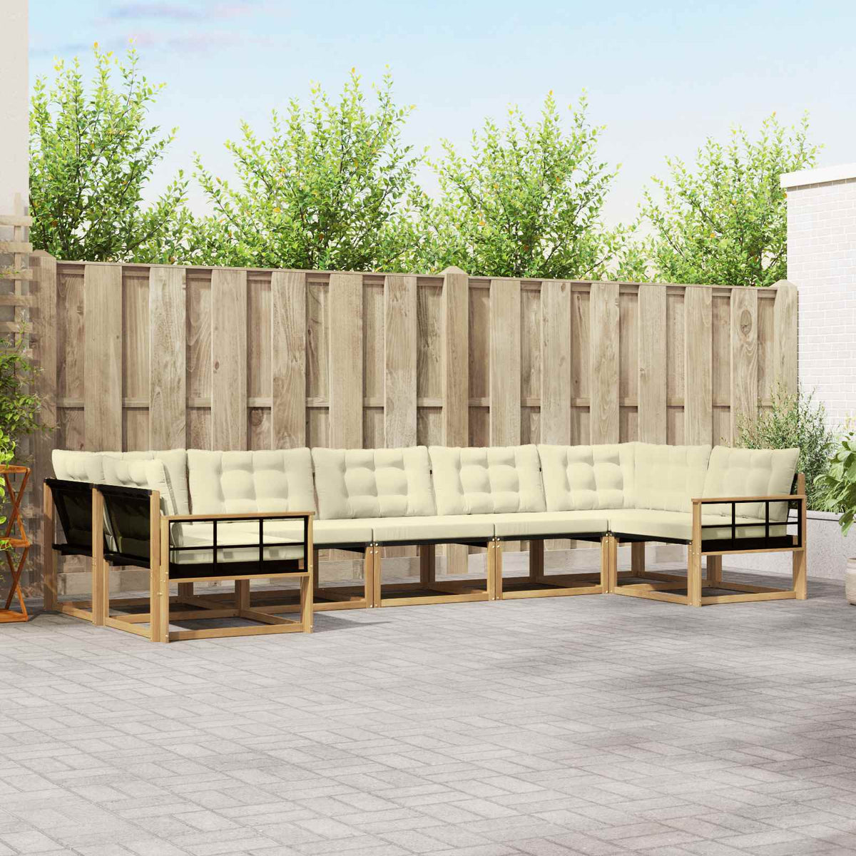 Outdoor-Sofagarnitur 7 stk. Weiß und Creme
