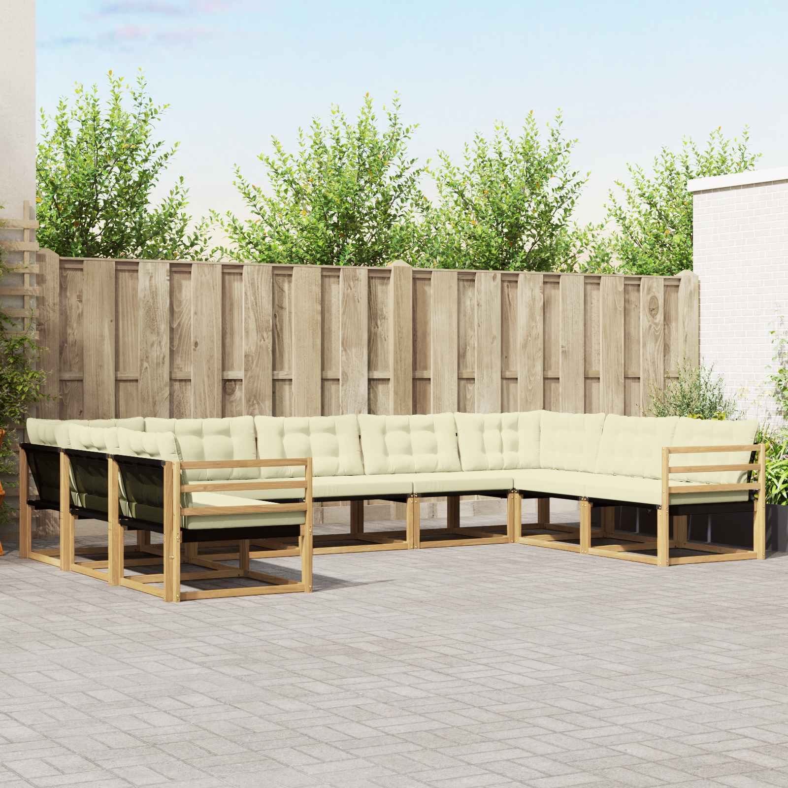 Outdoor-Sofagarnitur mit Kissen 9 pcs Weiß und Creme