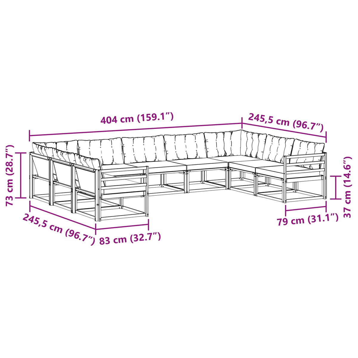 Outdoor-Sofagarnitur 9 stk. Weiß und Creme