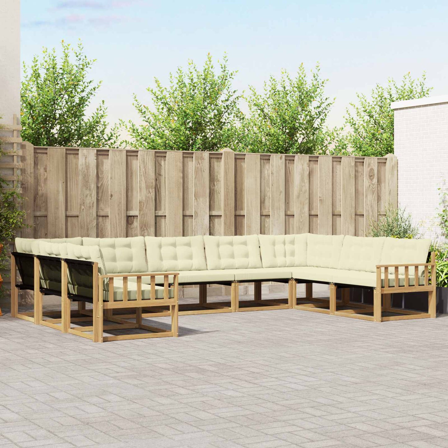 Outdoor-Sofagarnitur mit Kissen 9 pcs Weiß und Creme