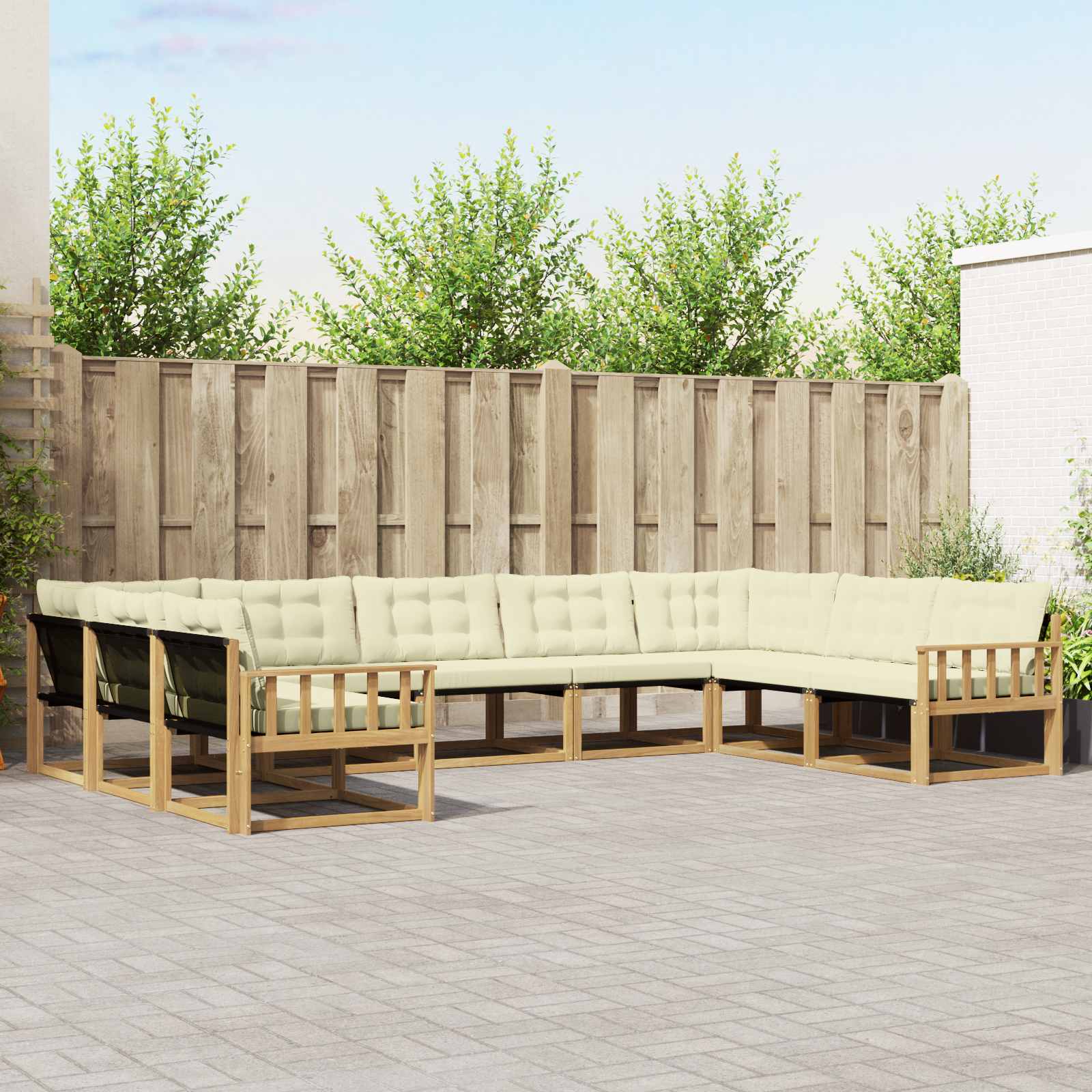 Outdoor-Sofagarnitur mit Kissen 9 pcs Weiß und Creme