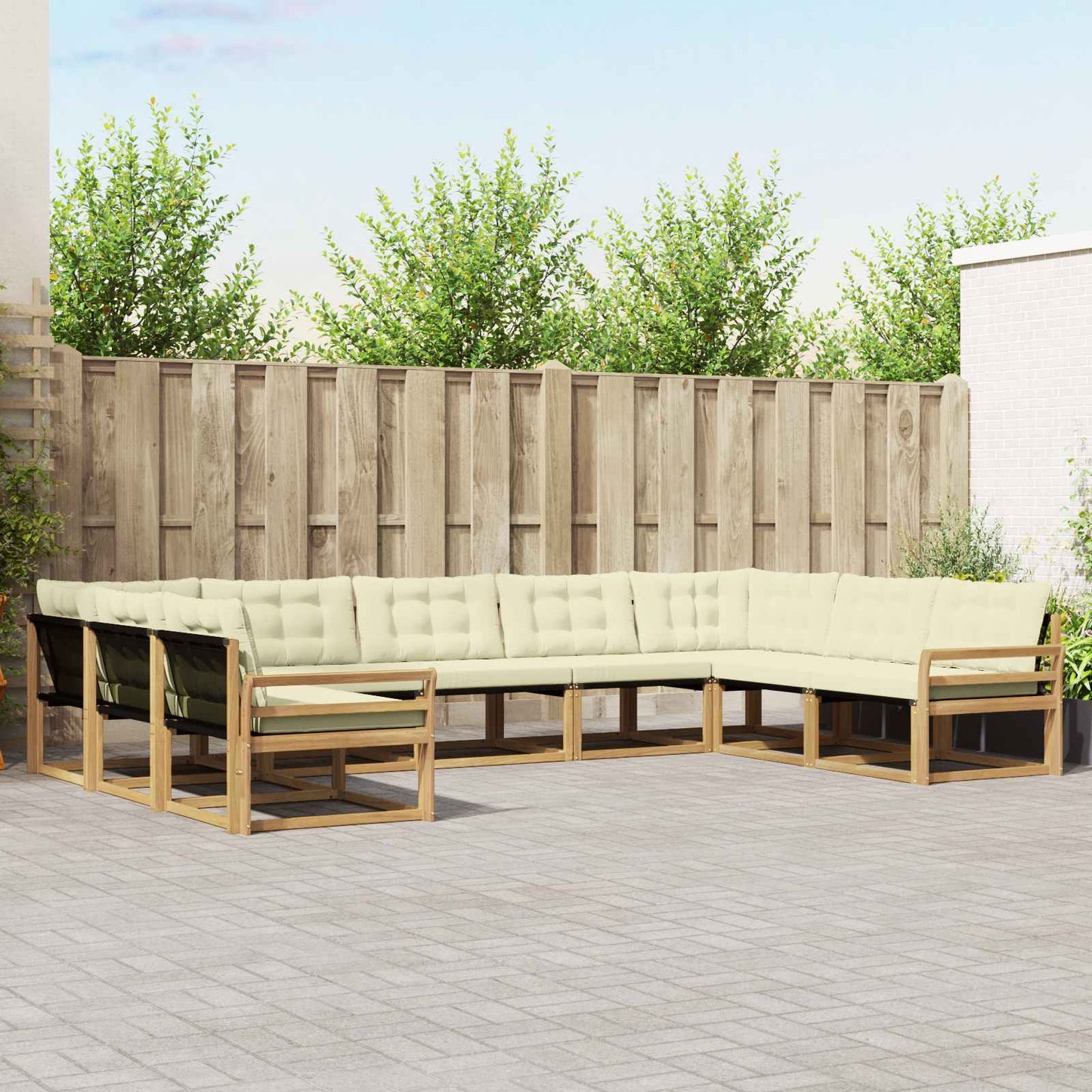 Outdoor-Sofagarnitur mit Kissen 9 pcs Weiß und Creme