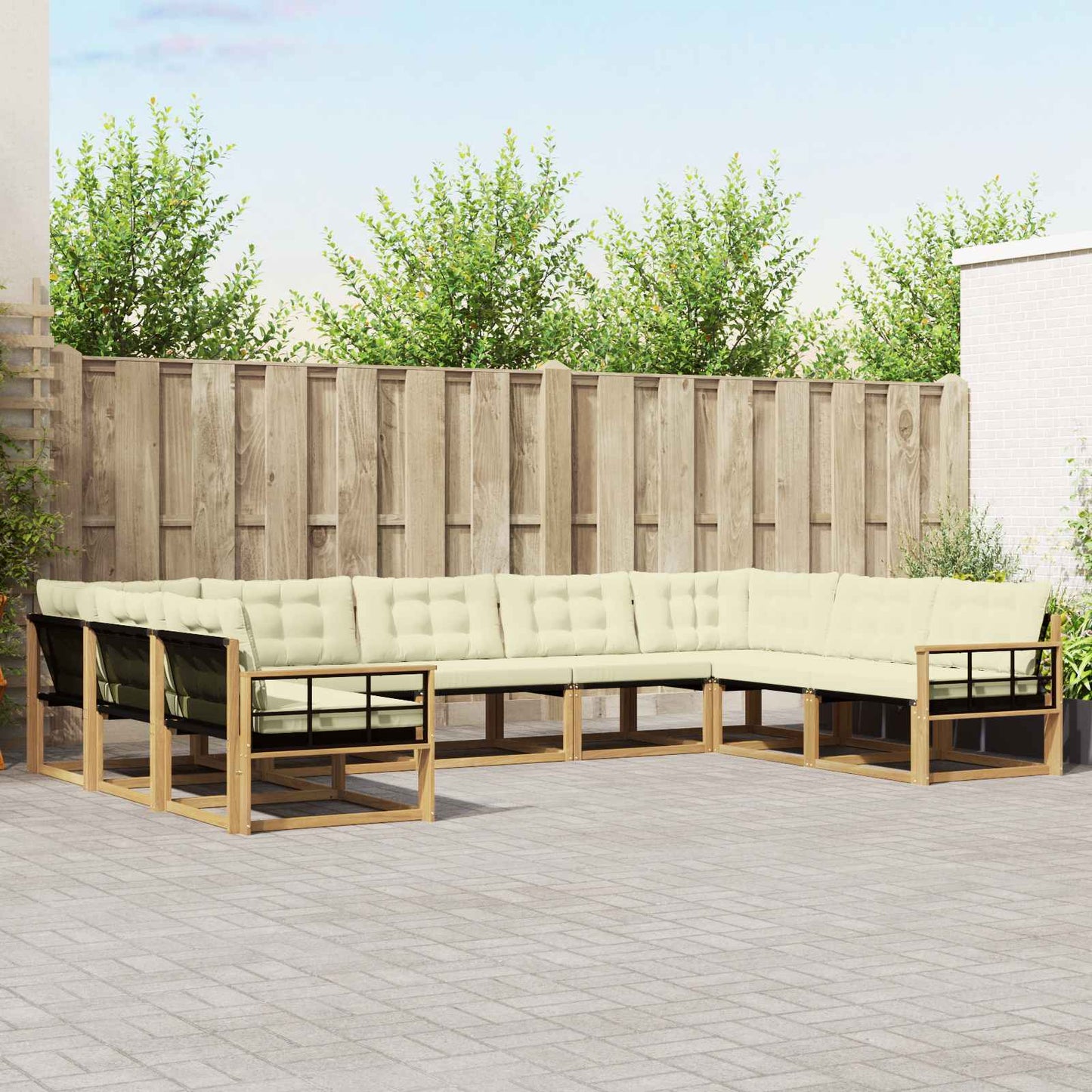 Outdoor-Sofagarnitur mit Kissen 9 pcs Weiß und Creme