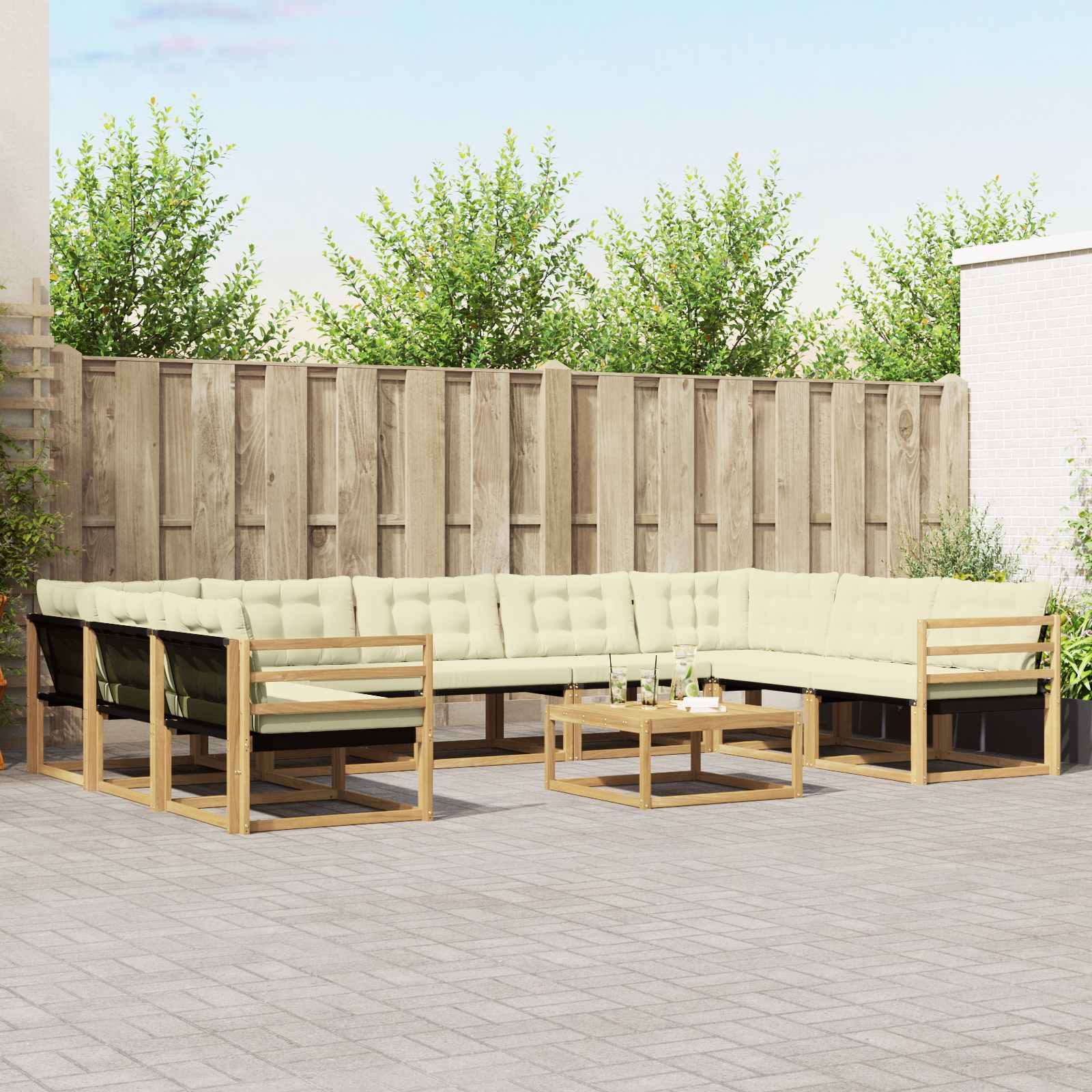 Outdoor-Sofagarnitur mit Kissen 10 pcs Weiß und Creme
