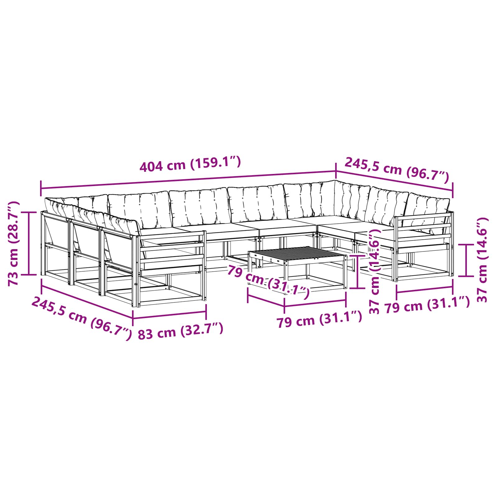 Outdoor-Sofagarnitur mit Kissen 10 pcs Weiß und Creme