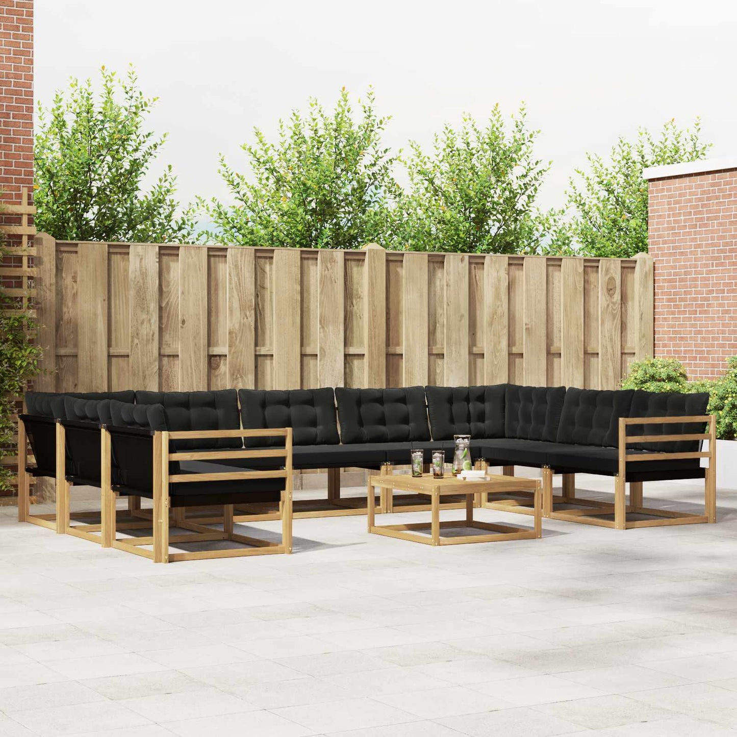 Outdoor-Sofagarnitur mit Kissen 10 pcs Weiß und Schwarz