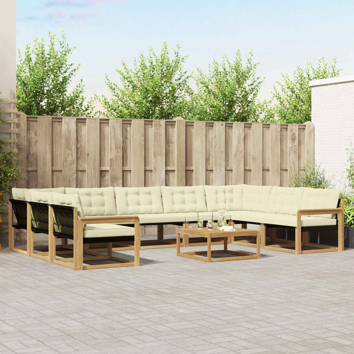 Outdoor-Sofagarnitur 10 stk. Weiß und Creme