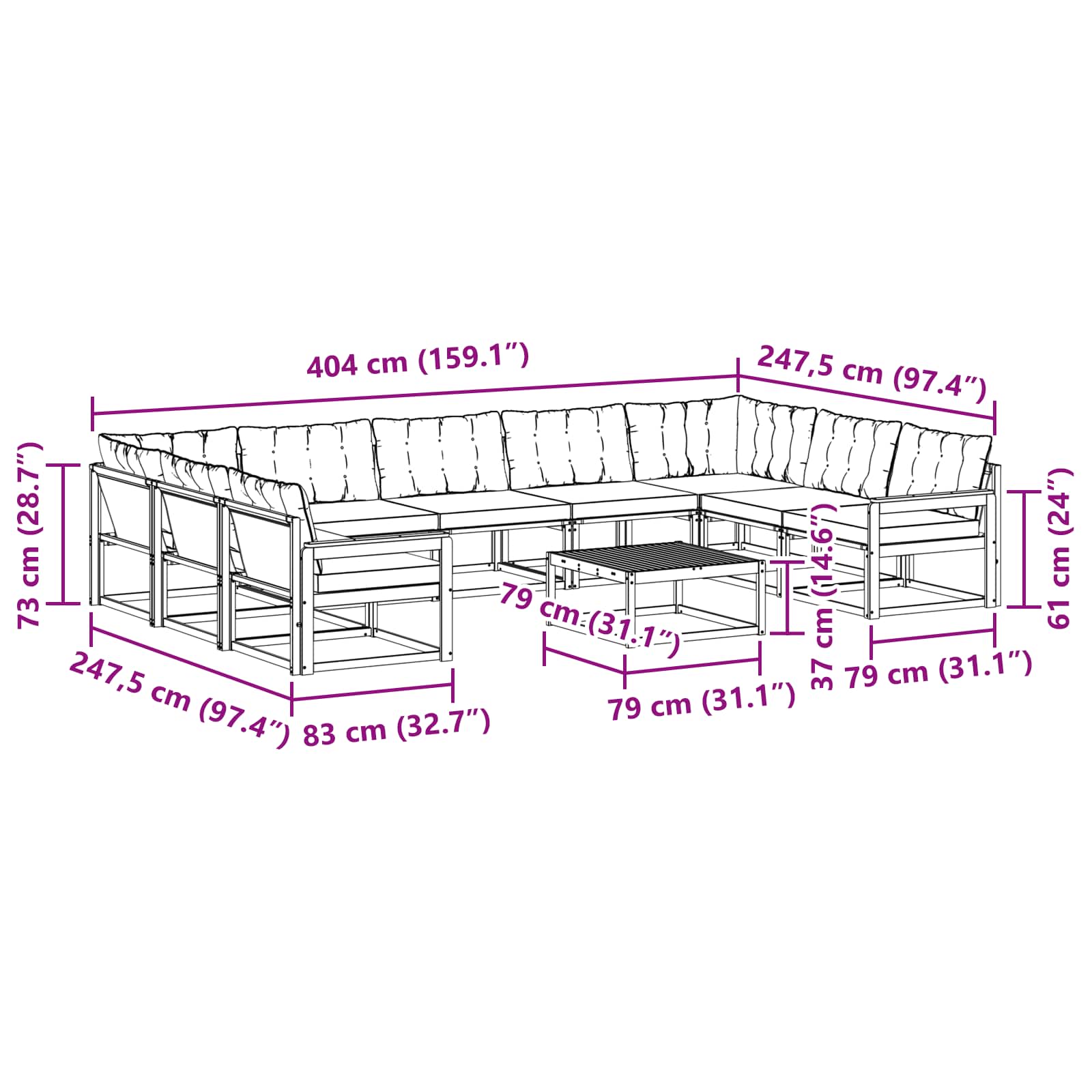 Outdoor-Sofagarnitur mit Kissen 10 pcs Weiß und Schwarz