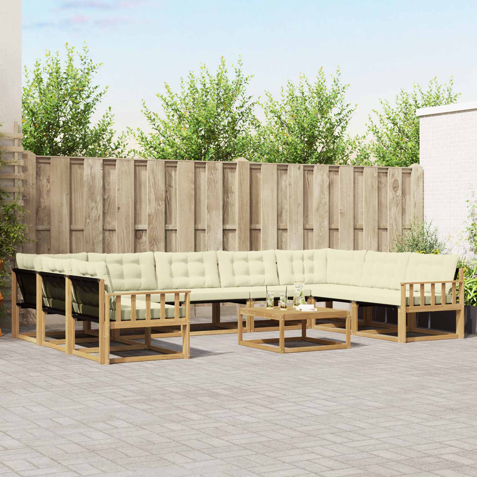 Outdoor-Sofagarnitur mit Kissen 10 pcs Weiß und Creme