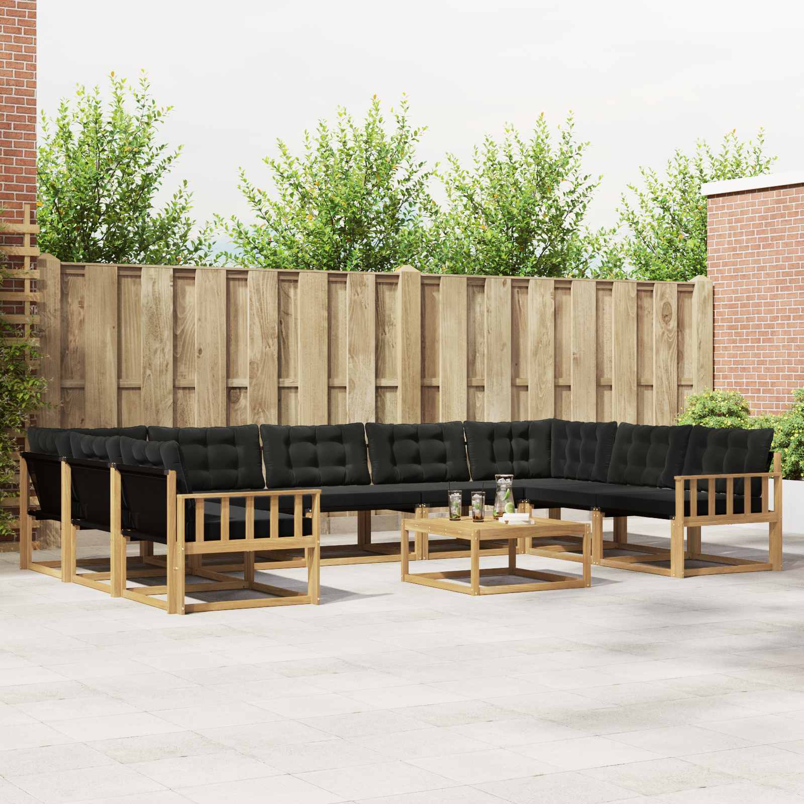 Outdoor-Sofagarnitur mit Kissen 10 pcs Weiß und Schwarz