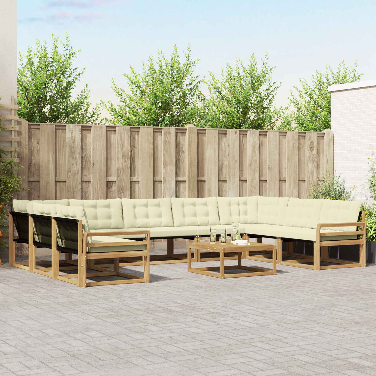 Outdoor-Sofagarnitur 10 stk. Weiß und Creme