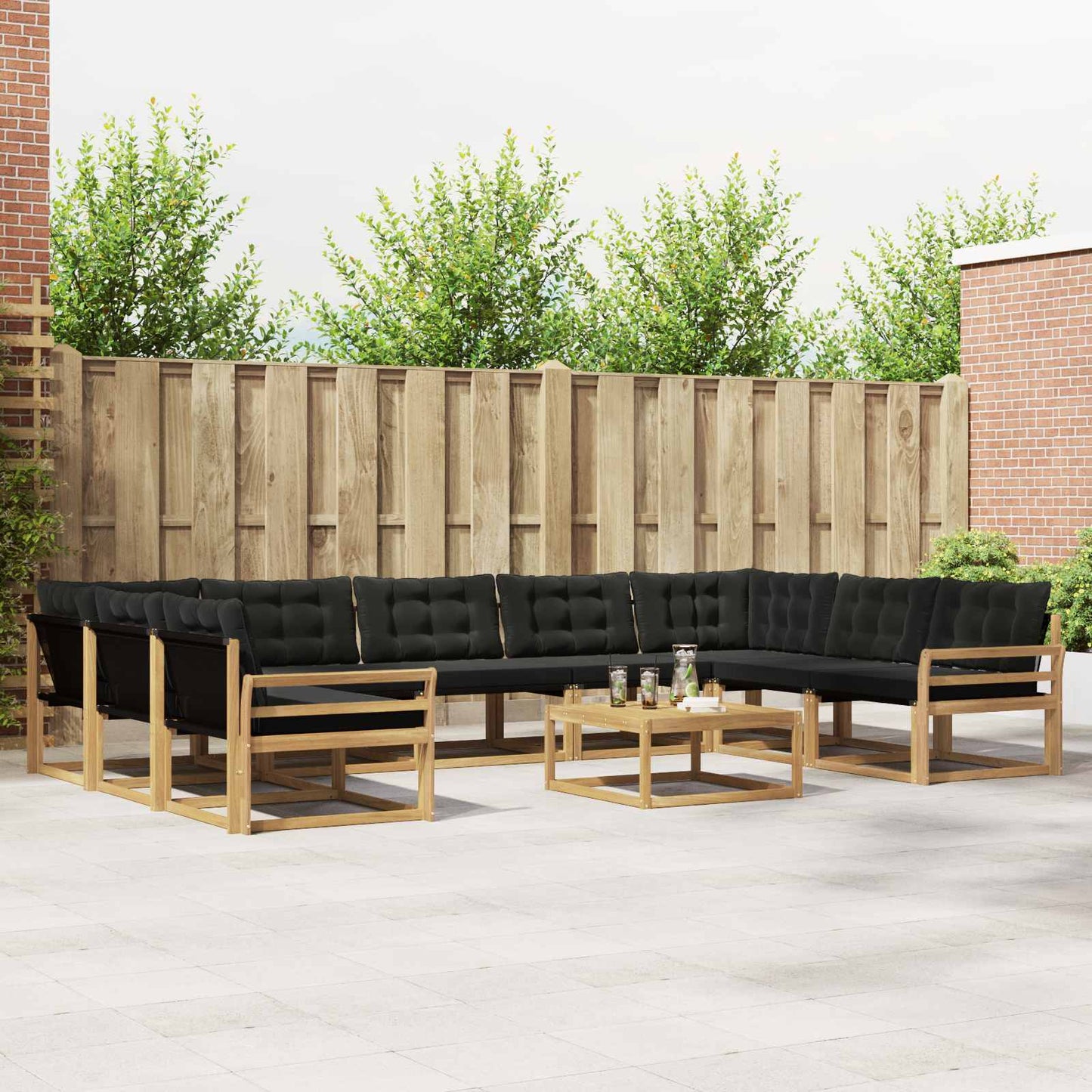 Outdoor-Sofagarnitur mit Kissen 10 pcs Weiß und Schwarz