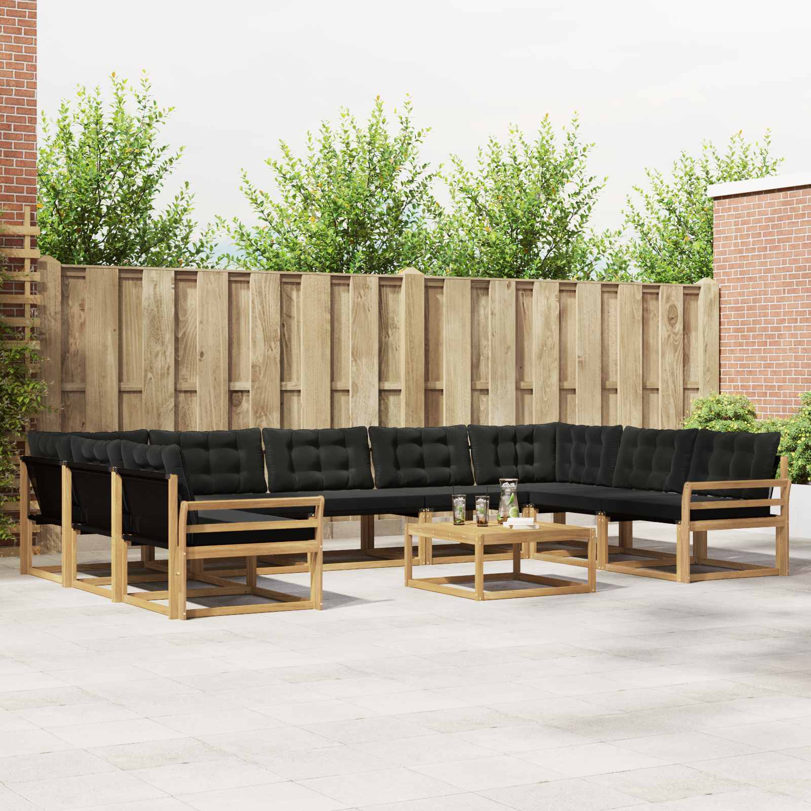Outdoor-Sofagarnitur mit Kissen 10 pcs Weiß und Schwarz