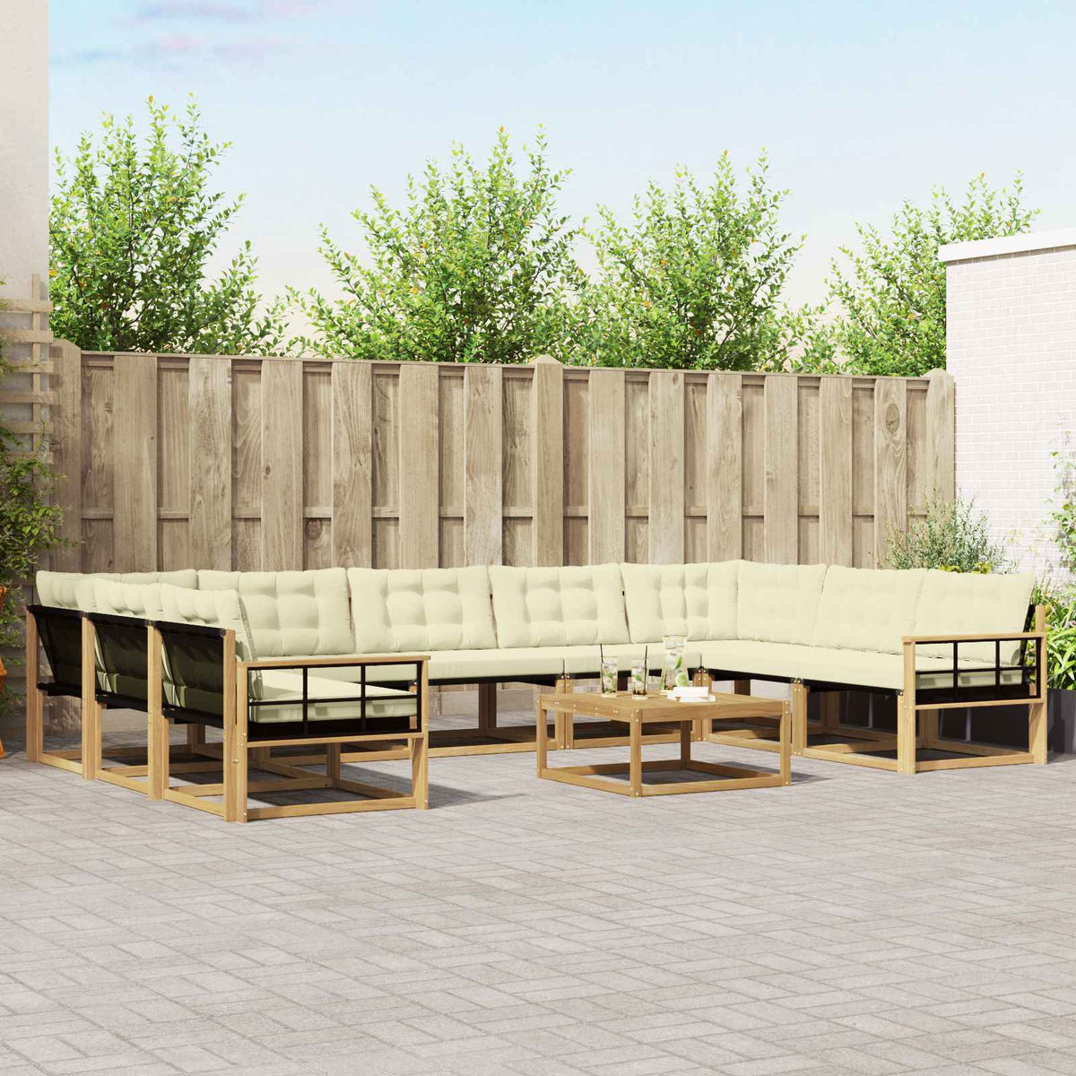 Outdoor-Sofagarnitur 10 stk. Weiß und Creme