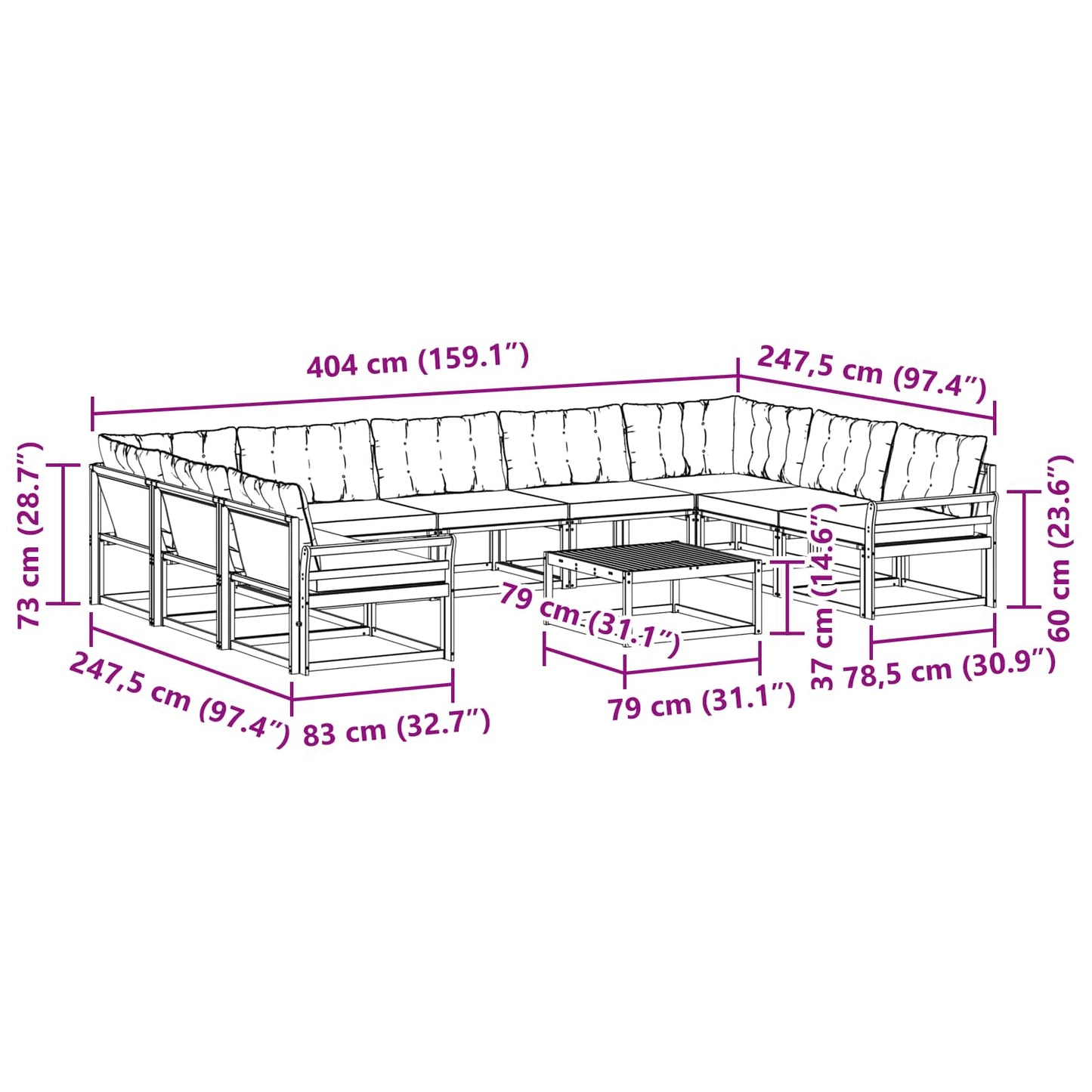 Outdoor-Sofagarnitur mit Kissen 10 pcs Weiß und Creme