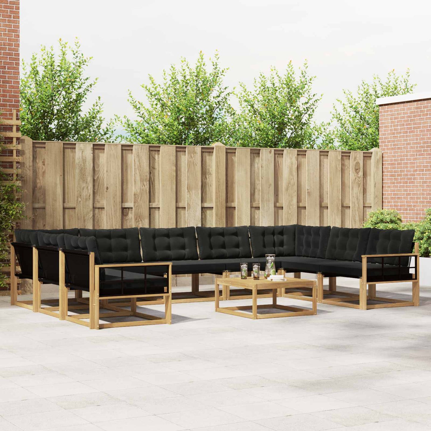 Outdoor-Sofagarnitur mit Kissen 10 pcs Weiß und Schwarz