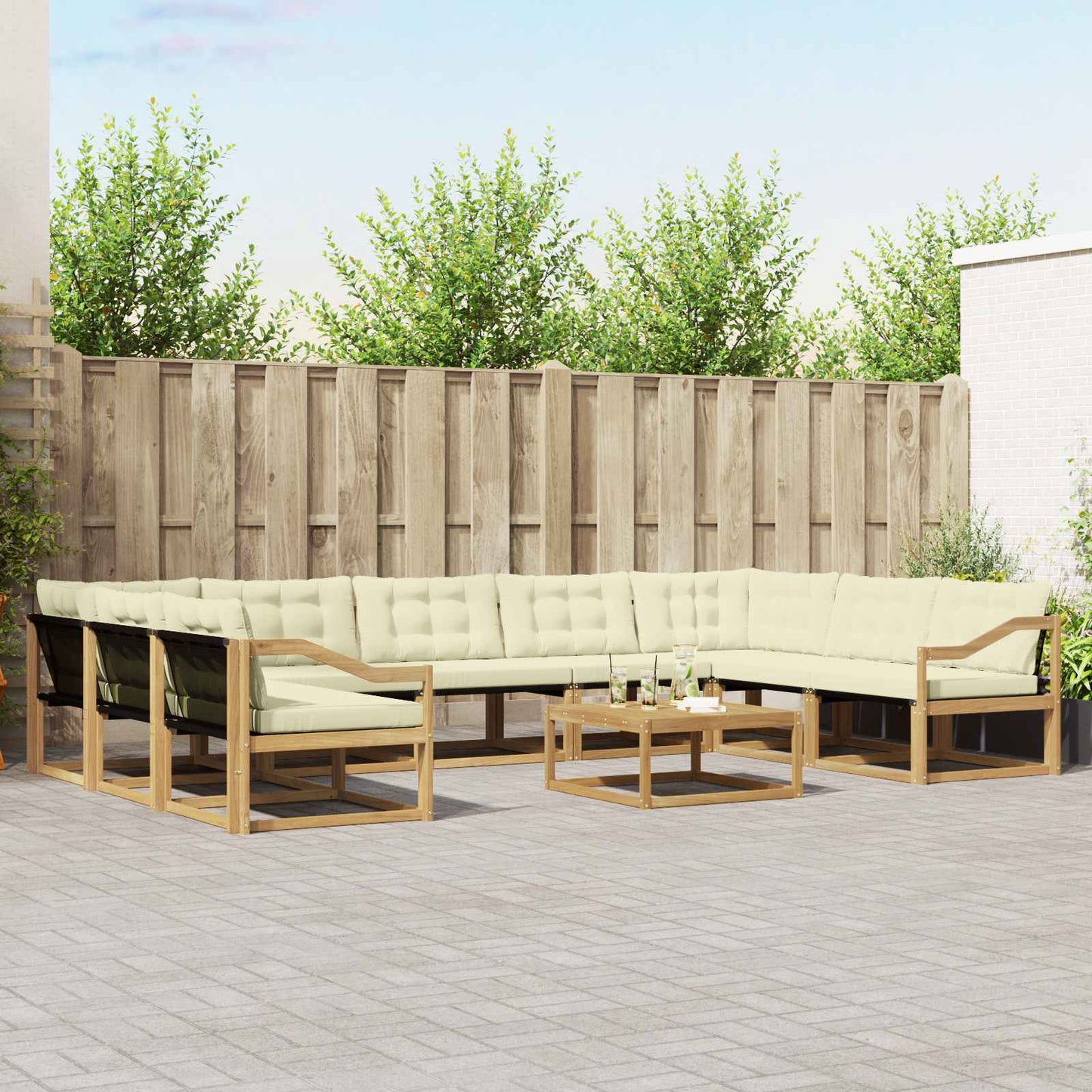 Outdoor-Sofagarnitur mit Kissen 10 pcs Weiß und Creme