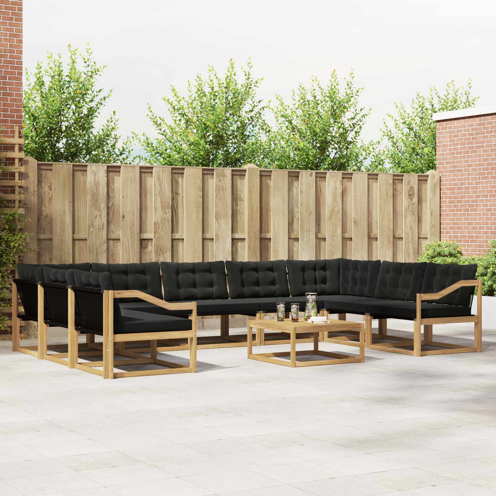 Outdoor-Sofagarnitur mit Kissen 10 pcs Weiß und Schwarz