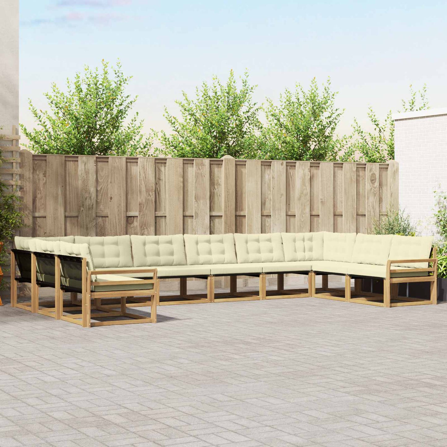 Outdoor-Sofagarnitur mit Kissen 10 pcs Weiß und Creme